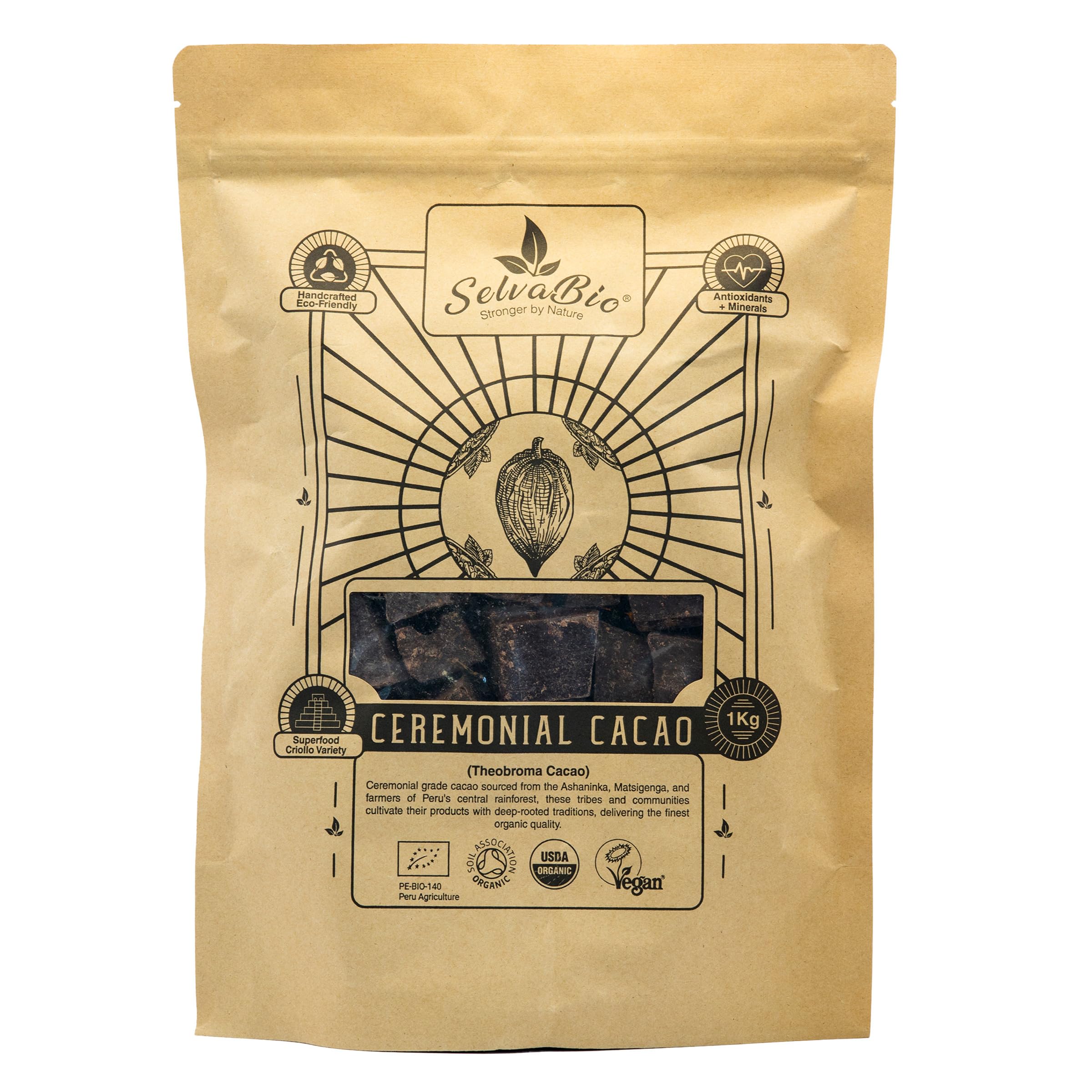 Organic Ceremonial Grade Cacao - 100% Raw Criollo Variety from Farmers and Ashaninka & Nomatsigenga Tribes in Peru, 1000g - 1kgEU OrganicUSDA Organic