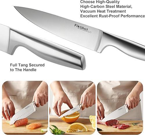 Miniatura 2 de Kitchen Knife Set, FIKSHOT Premium Stainless Steel Knife Block Set, Razor-Sharp Santoku Knife and Fruit Knives, Gift for Homecooks, Rust-Proof,