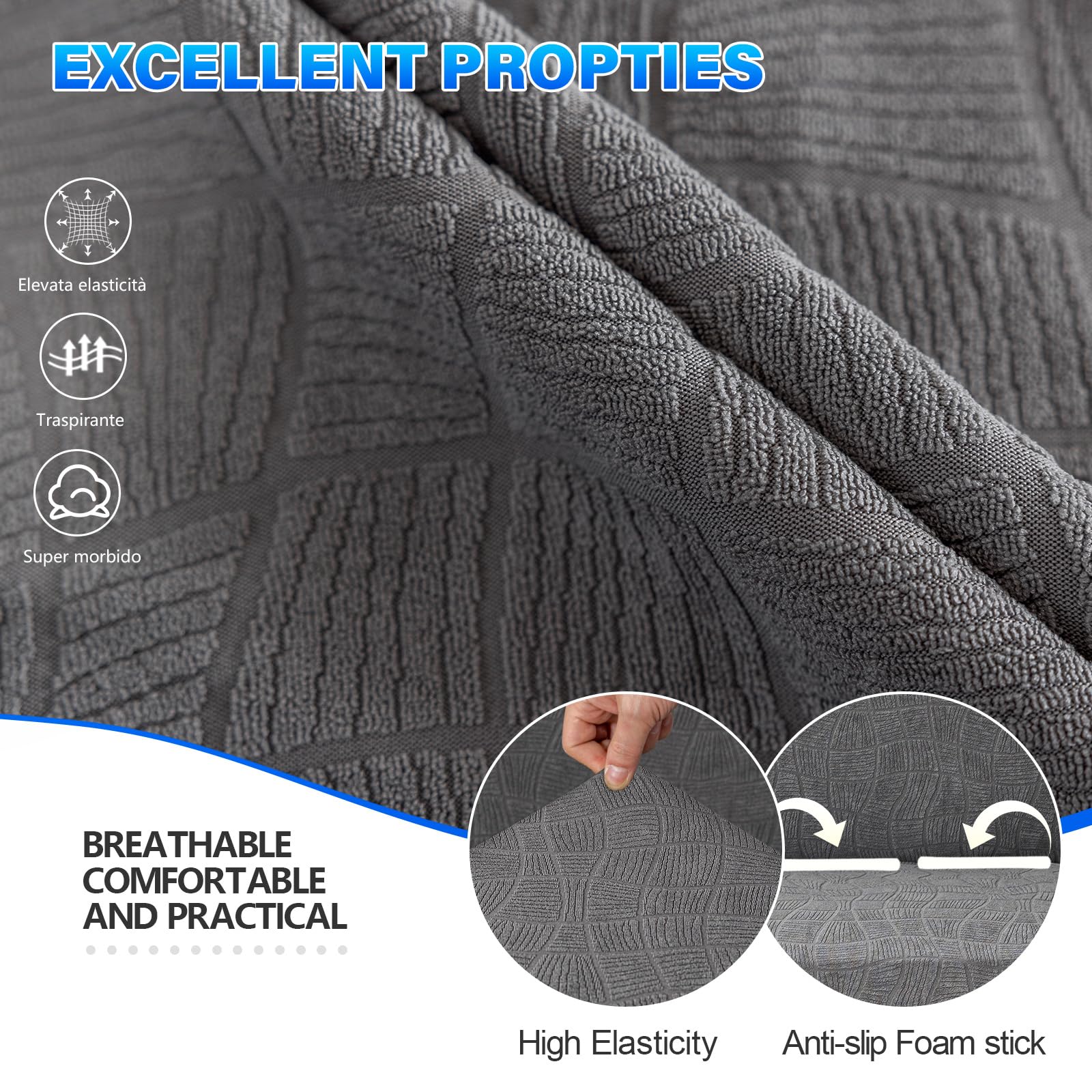 Ystyle Funda Sofa Impermeable 3 Plazas, Ajustables Fundas Sofa Elasticas, Universales Cubre Sofas Antiarañazos Gatos, Couch Cover Antideslizante Antimanchas, con Reposabrazos, Gris Claro