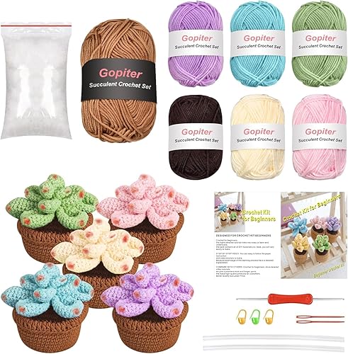 UEIEU Kit de ganchillo para principiantes, plantas de flores, kit de inicio de ganchillo, adecuado para adultos, kit de ganchillo para