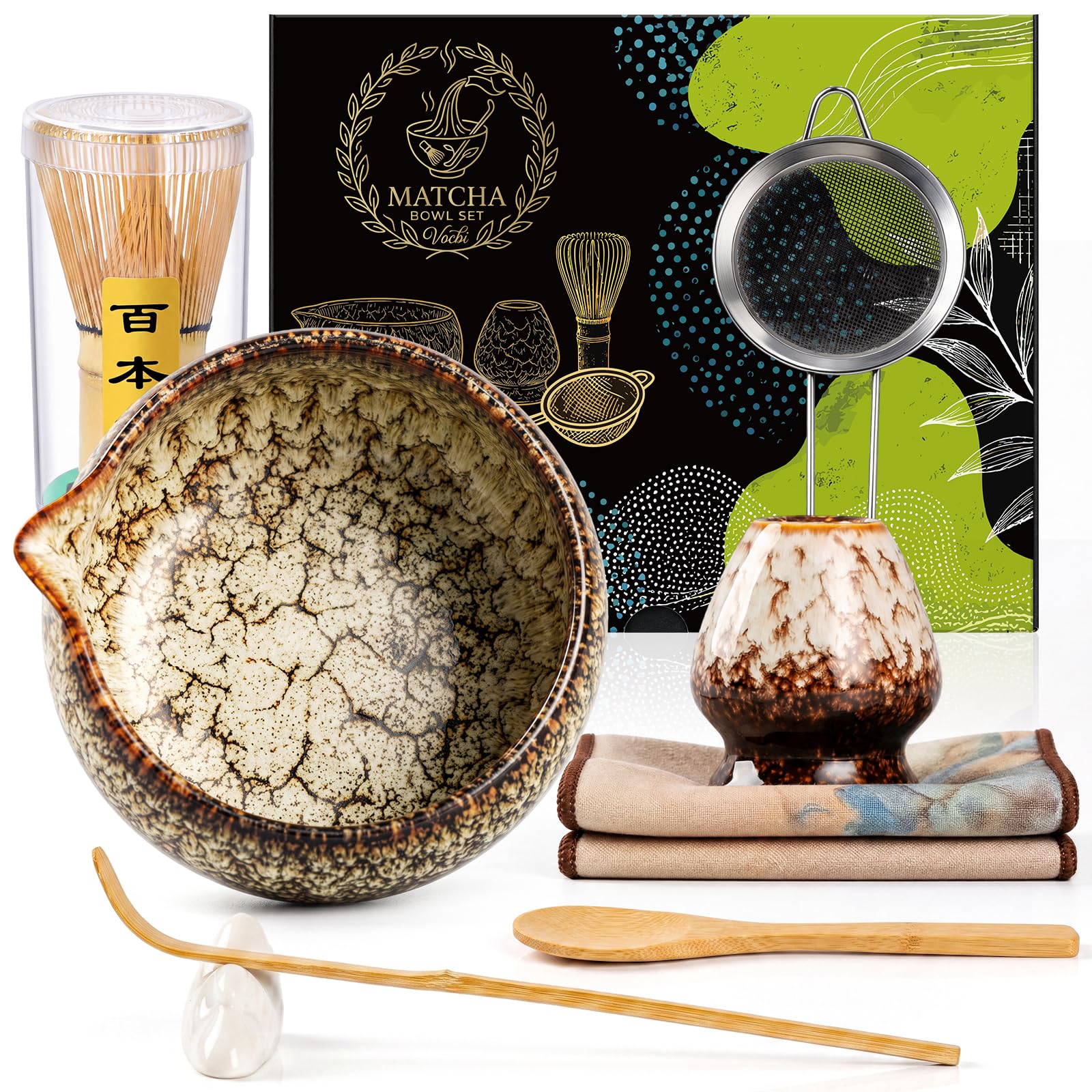 Matcha-Schneebesen-Set (ofentransformiertes Braun), 8-teilig