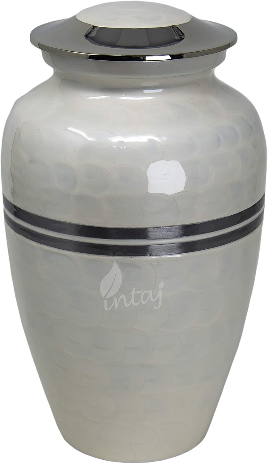 INTAJ Elite Cloud Blue and Silver Cremation Urn for Human Ashes - Adult Funeral Urn Handcrafted - Affordable Urn for Ashes - Large Urn Deal (Classic, Adult Urn - 200 Cu/in)