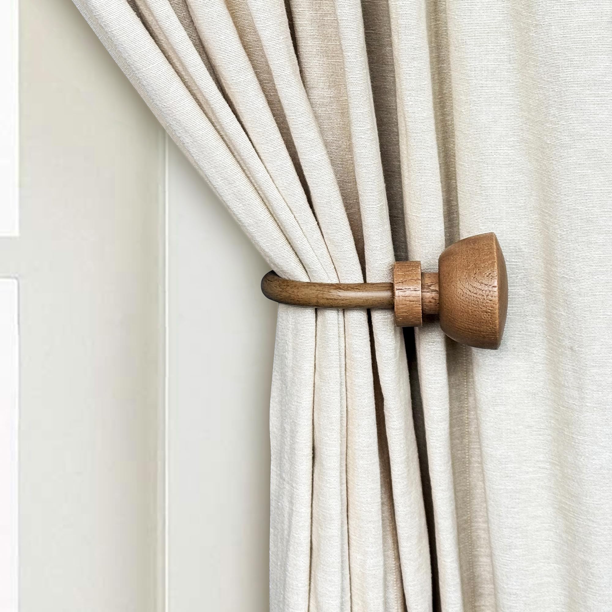 Decorative Curtain Drapery Holdbacks with Faux Wood Design Finials (Chestnut, Set of 2)