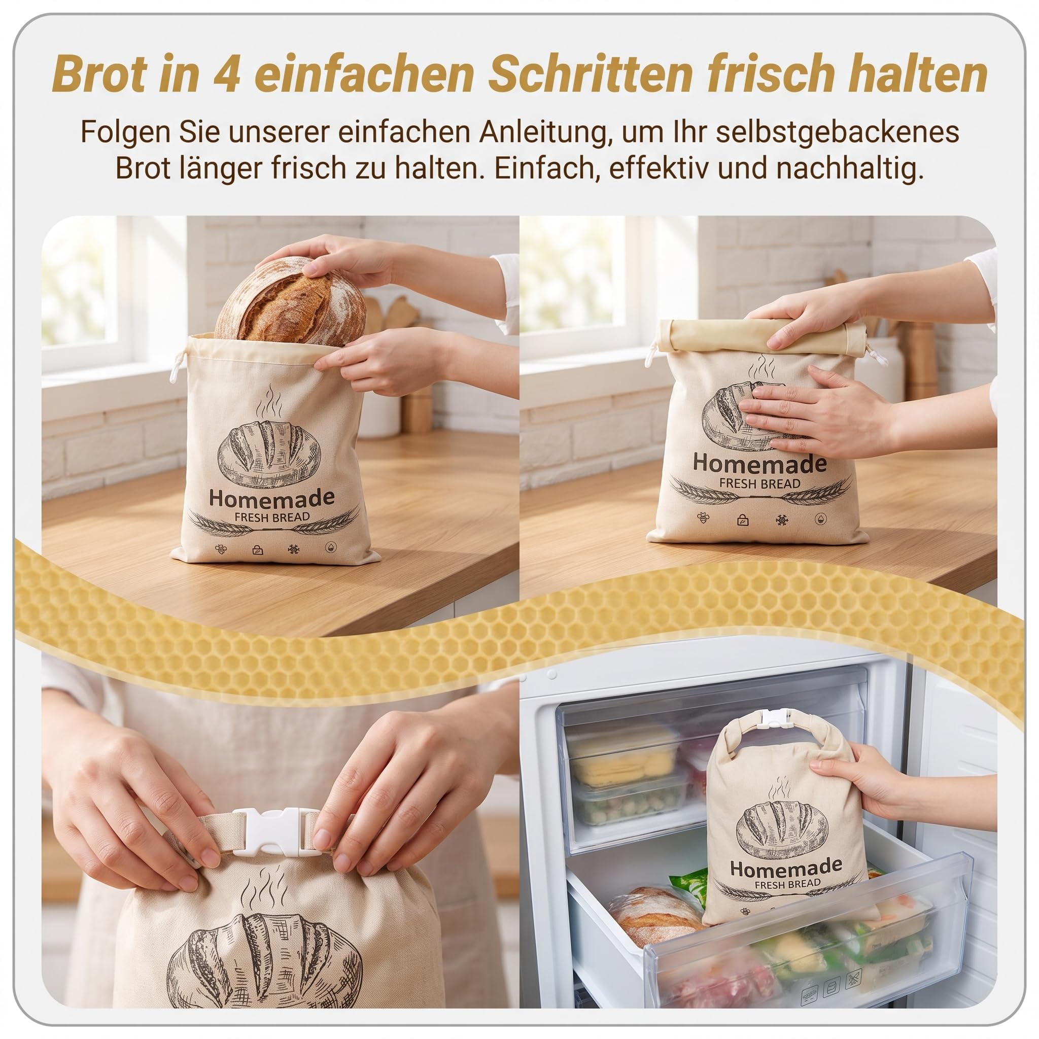 Brotbeutel Leinen, 32x43 cm Bienenwachs Brotbeutel mit Natürlichem Bienenwachs Schnallverschluss Wiederverwendbar Brotaufbewahrung Frischhalten für Brot Frischhalten Sauerteig Backwaren