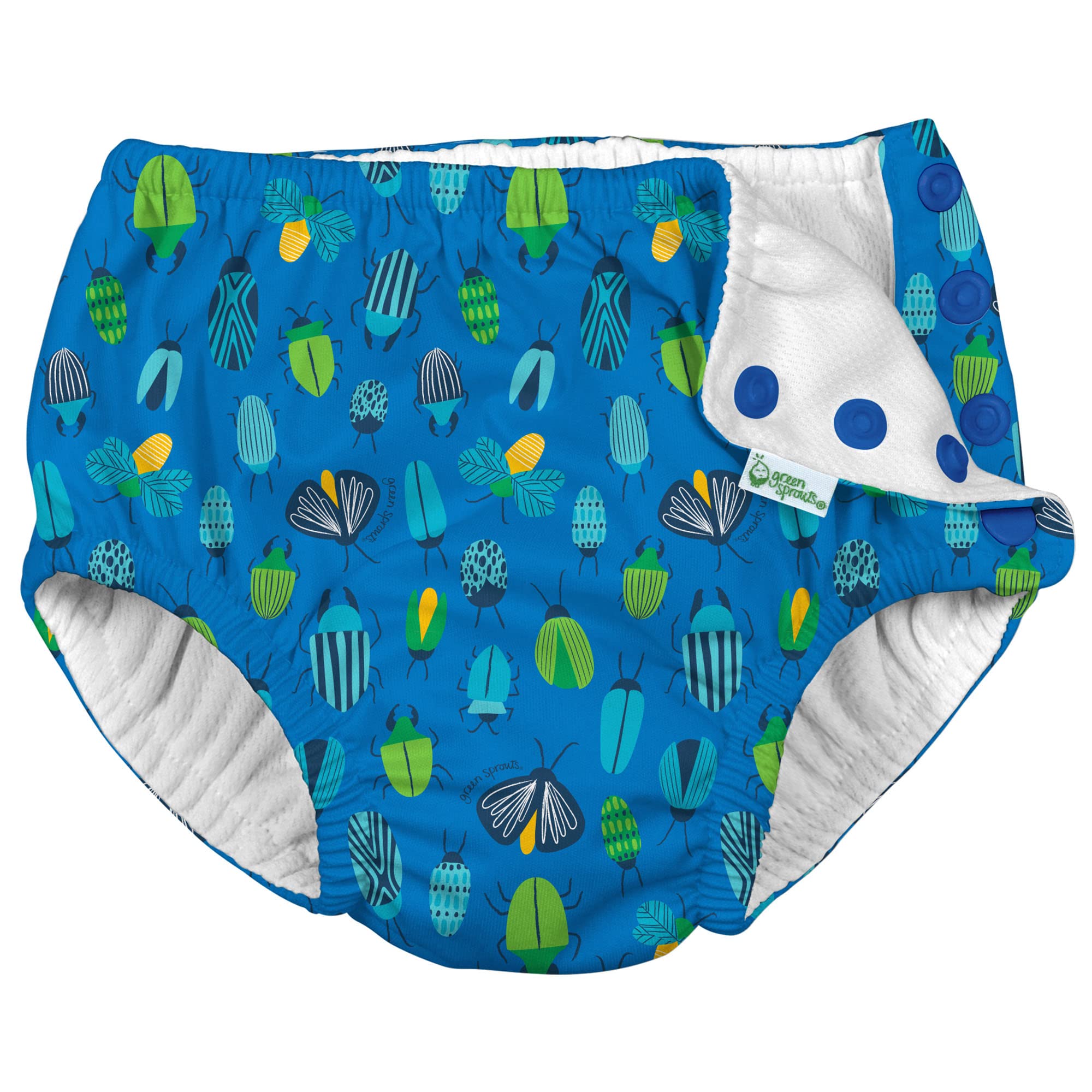 i Play by Green Sprouts Boys Reusable Absorbent Baby Swim Diapers - Swimming Suit Bottom | No Other Diaper Necessary Blue Buglife 6 Months