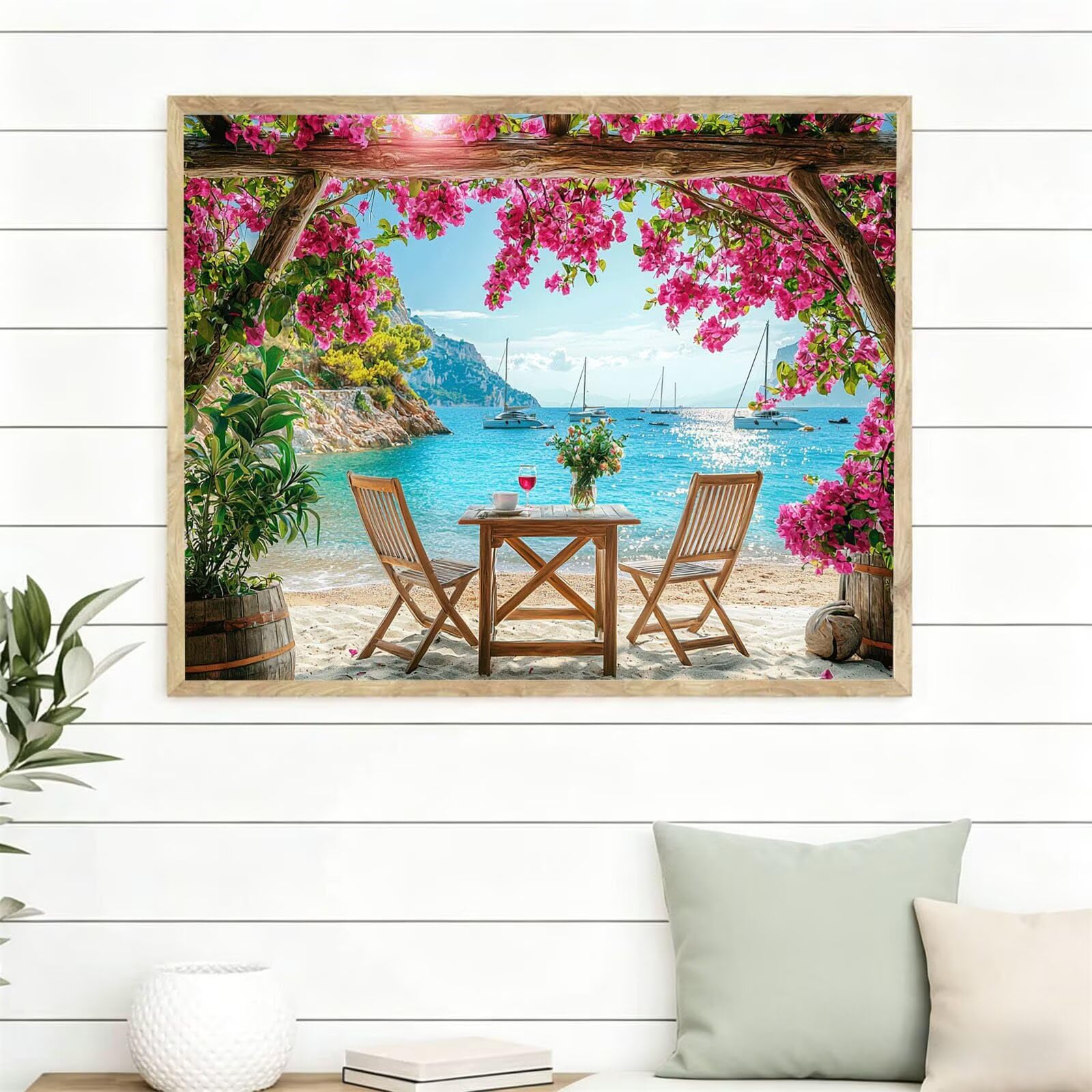 Dipingere con i Numeri Adulti Vista mare Fiori, Quadri da Dipingere Numerati per Adulti, Fai-da-Te con Pittura Acrilica, Painting by Numbers Creativo Hobby e Relax, Decora la casa 50x70cm YT6-692