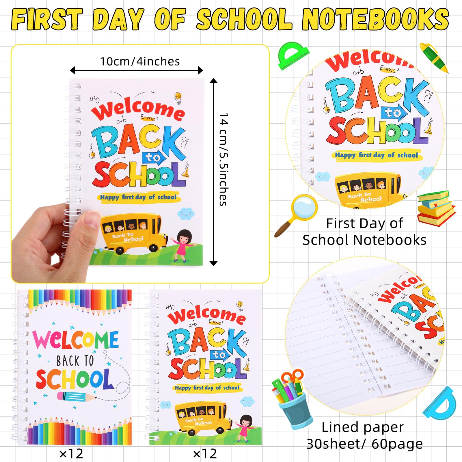 Crtiin Ensemble cadeau de 48 pièces pour la rentrée scolaire des enfants, carnets, crayons de bienvenue à l'école avec petit bloc-notes à spirale, fournitures de fête, décorations, cadeaux,