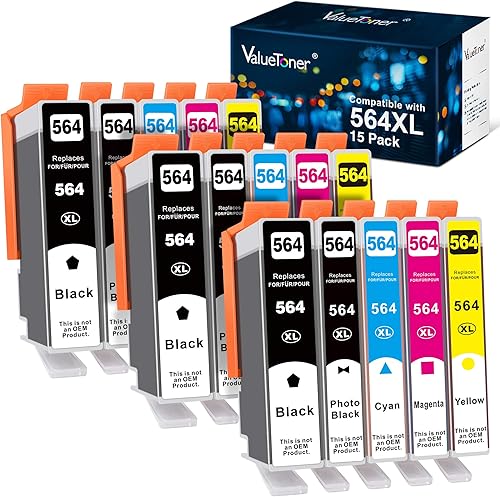 Valuetoner Paquete de 15 cartuchos de tinta 564XL para impresoras HP de repuesto para cartuchos de tinta HP 564, paquete combinado 564XL para