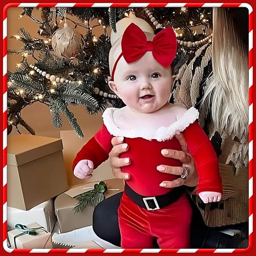 Miniatura 2 de YanJie Lazos navideños de nailon para bebé, lazos de terciopelo rojo, hechos a mano, elásticos, verdes, lazos para el pelo, accesorios para niñas y