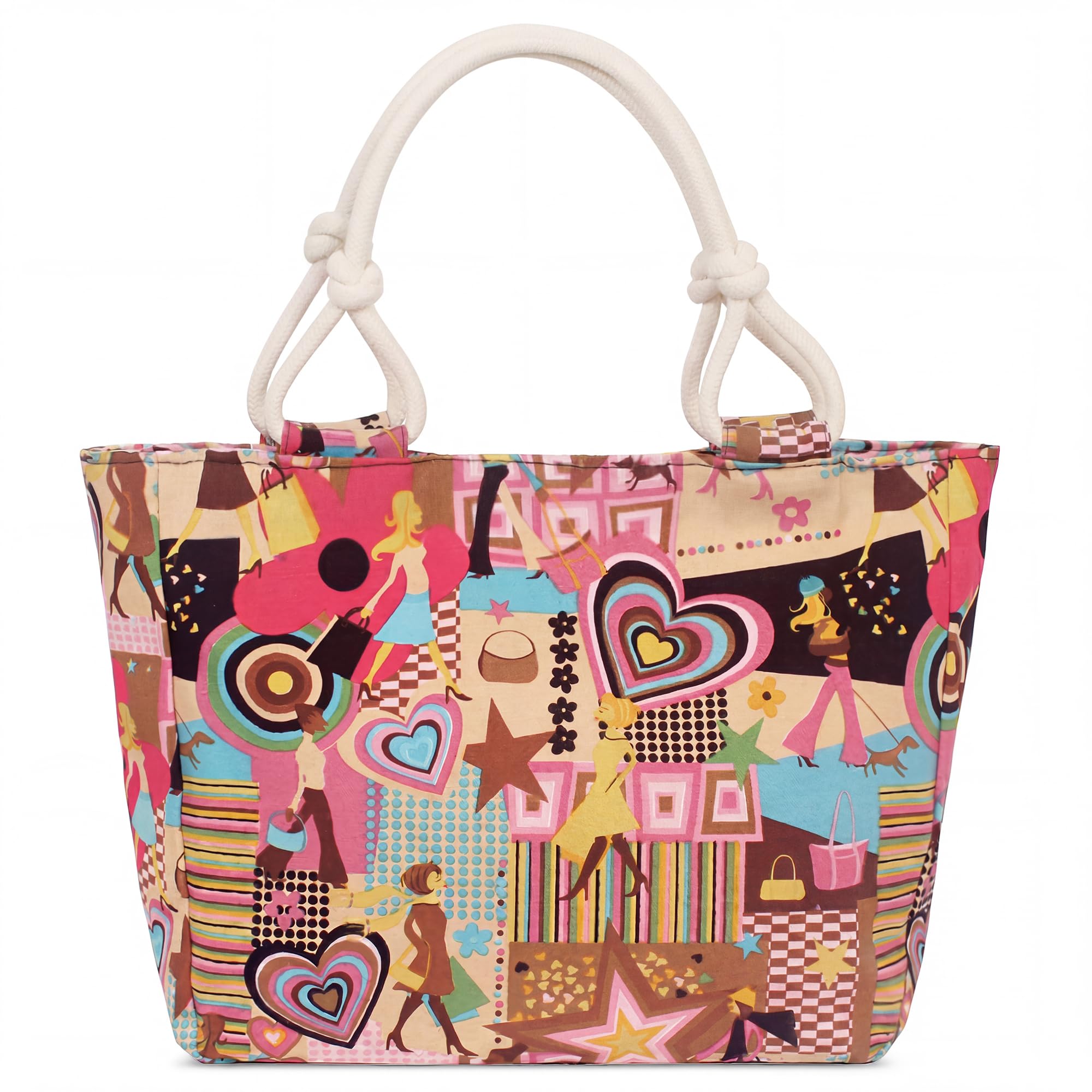 Borsa Donna Grande in Tela Shopper Grafica Collage Borsa a Spalla