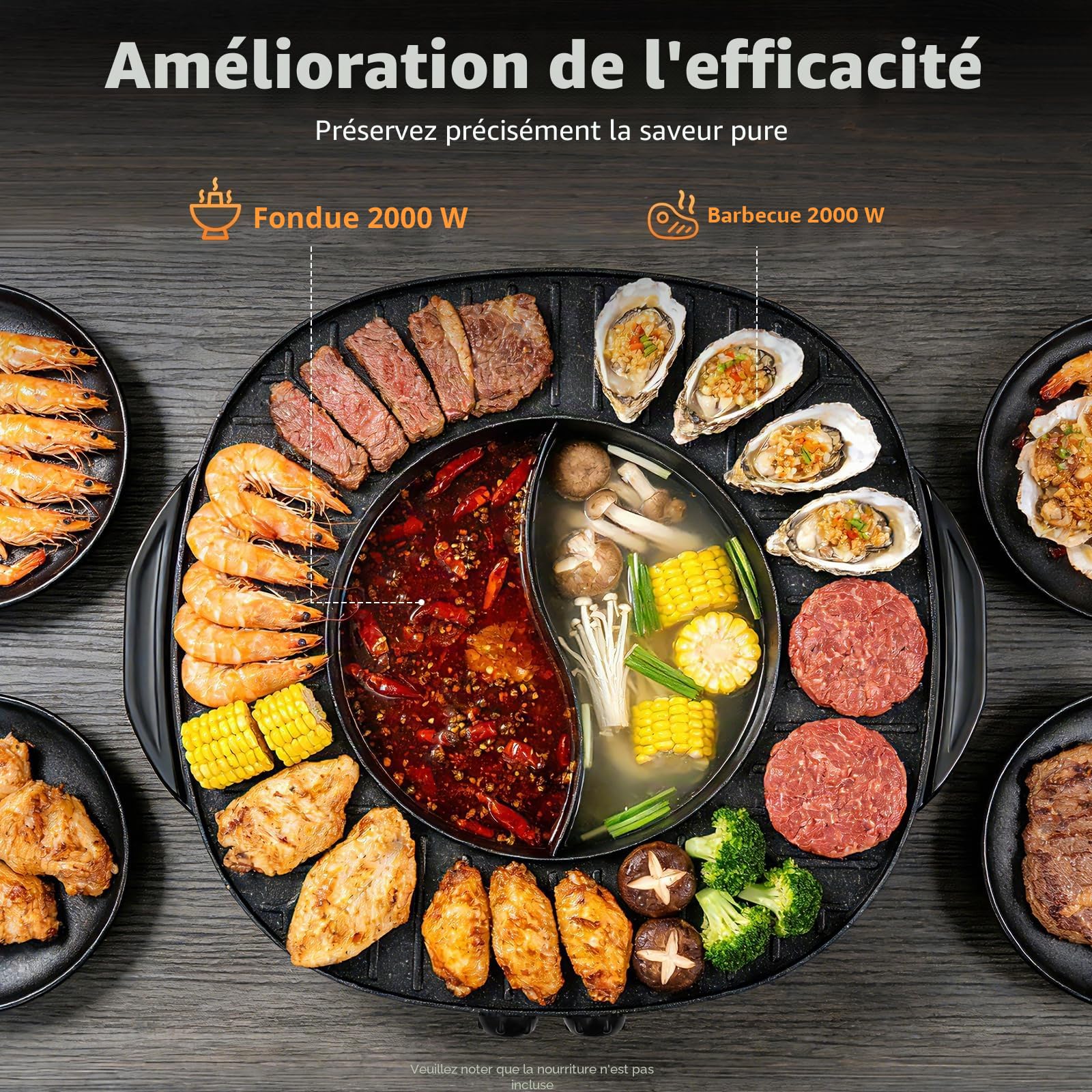 Appareil à fondue chinoise avec grill 2 en 1, Appareil À Fondue Électrique avec Grill 4000W, Hot Pot Chinois 2 en 1 Barbecue Coréen de Table, Marmite Multifonction 5-6 Personnes 26cm