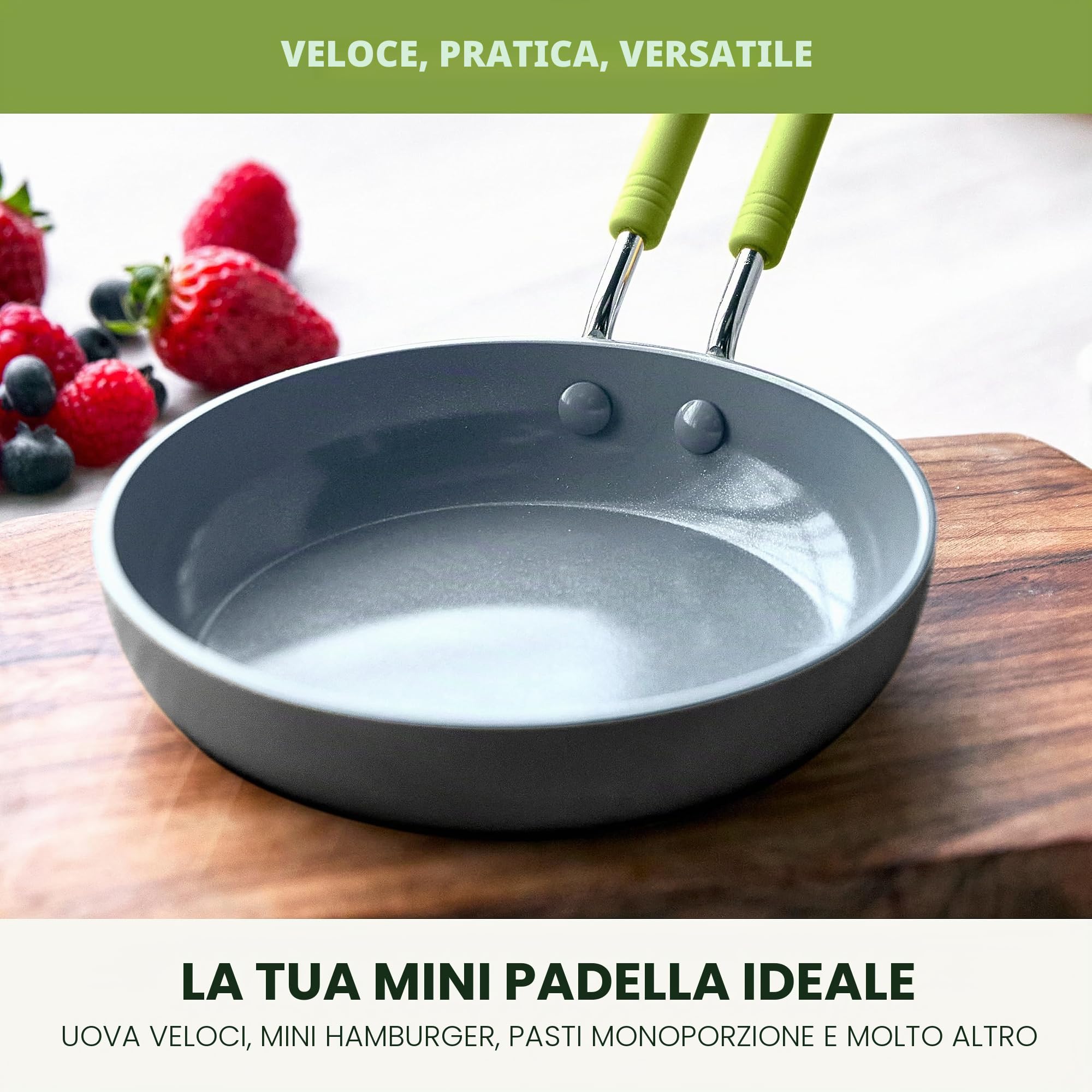 GreenPan Mini padella per uova in ceramica, antiaderente, rotonda, 12,7 cm, colore: grigio