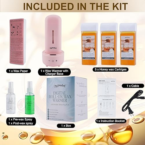 Miniatura 2 de Kit de cera enrollable para depilación  Kit de rodillo de cera, calentador de cera digital, 3 recambios de cera de miel, 100 tiras de encerado, 1