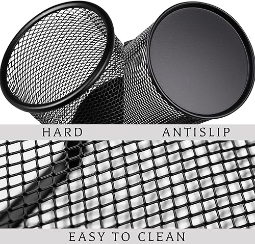 Miniatura 6 de Portalápices de malla metálica para lápices, soporte para lápices, para escritorio, oficina, hogar, organizador de bolígrafos, negro, paquete de 6