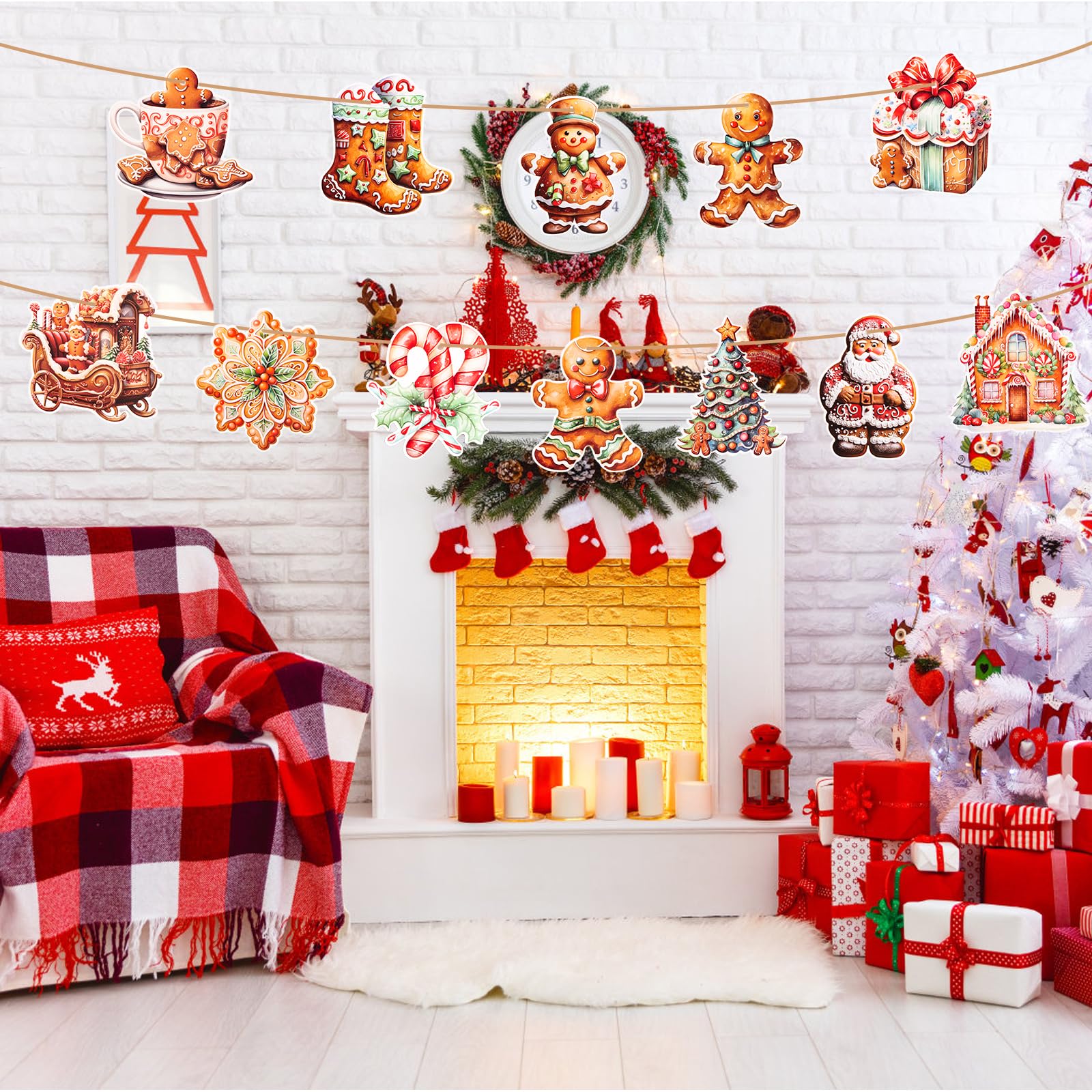 24 Stück Lebkuchenmann Weihnachtsbaum Schmuck - Niedliche Holz-Anhänger Für Festliche Dekoration