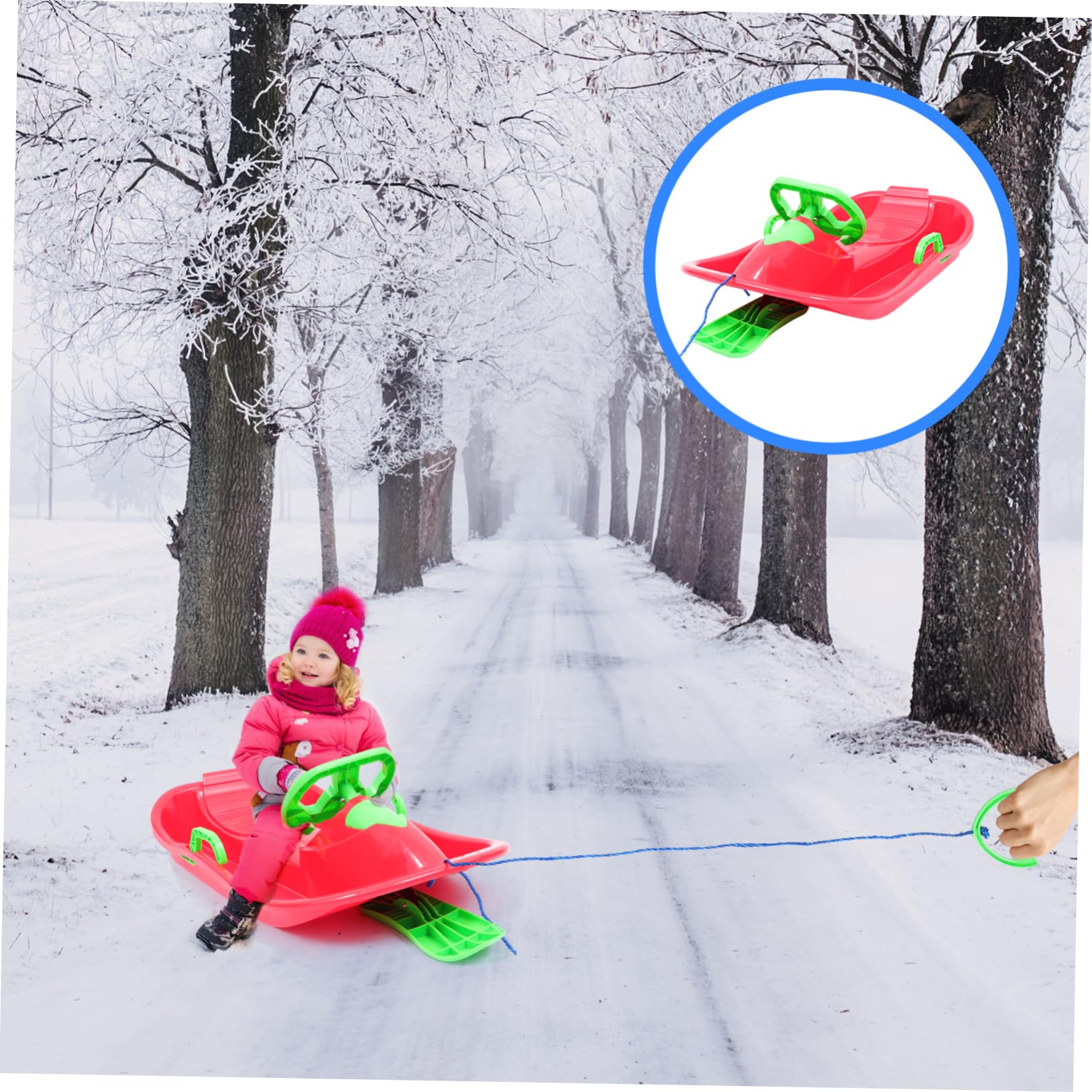 KOMBIUDA Thick Plastic Ski Board Snow Sled for Winter with Directional Steering Brakes