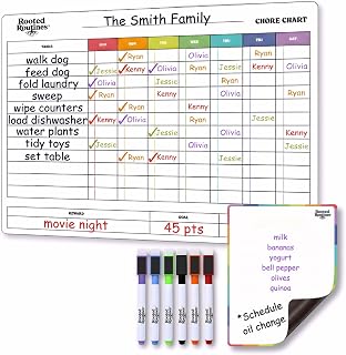 Magnetic Chore Chart for Kids Multiple Kids - Large Dry Erase Family Responsibility Tracker for Refrigerator - Includes 6 Markers & Extra Note Pad - Routine Tracker for Toddlers & Adults