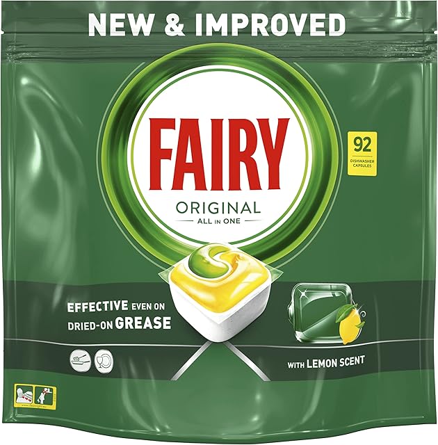 Fairy Original Tabletki do Zmywarki All in One, 92 Sztuki, Zapach Cytrynowy, Skutecznie Usuwają Nawet Zaschnięty Tłuszcz