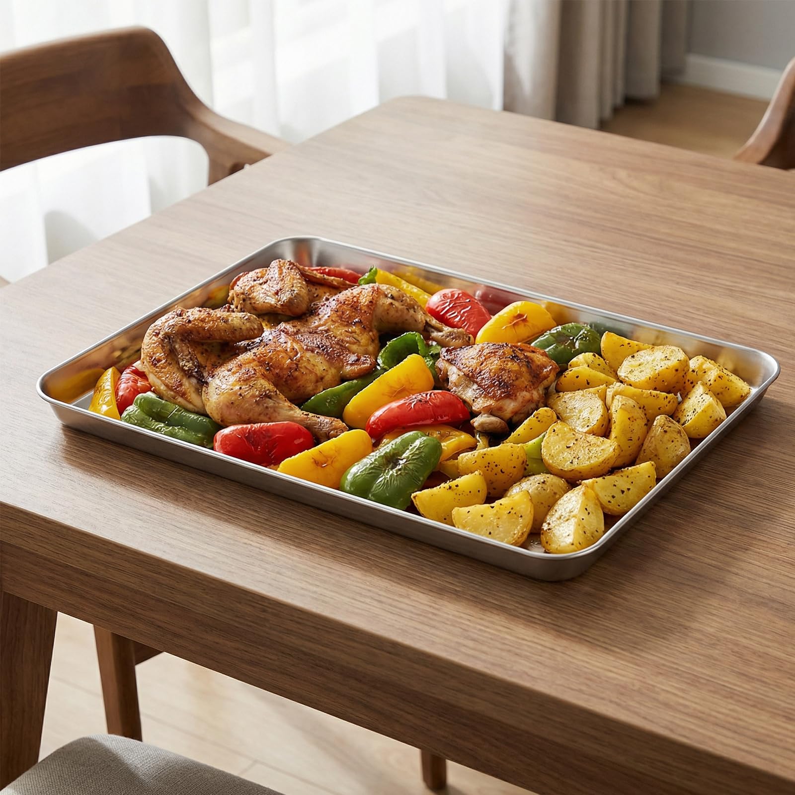 SOUJAP Lot de 4 plaques de cuisson rectangulaires en acier inoxydable argenté 40,5 x 30,5 x 2,5 cm