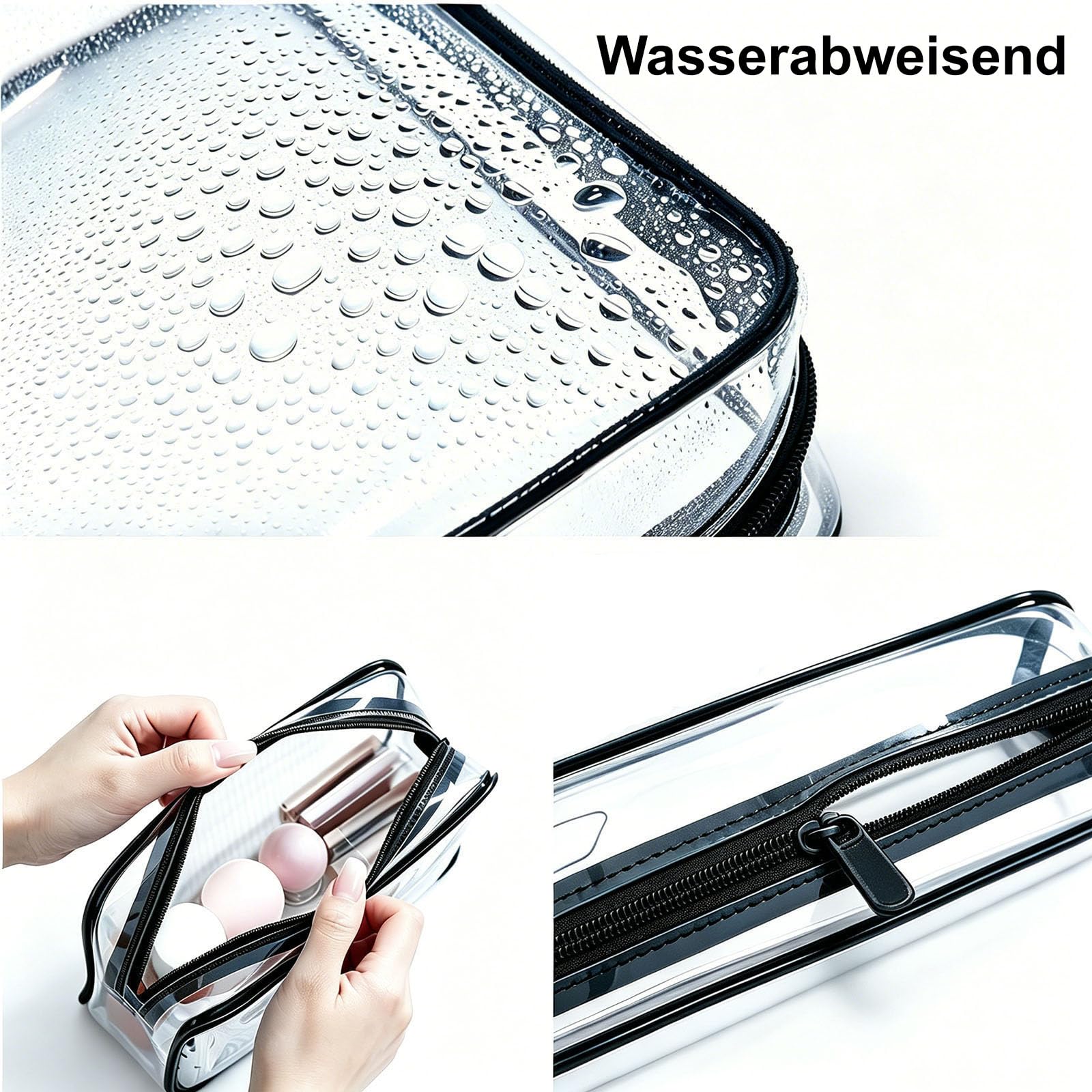 Transparenter Kulturbeutel mit Reiseflaschenset 13-teilig 100ml Flughafen-konform 20x20cm