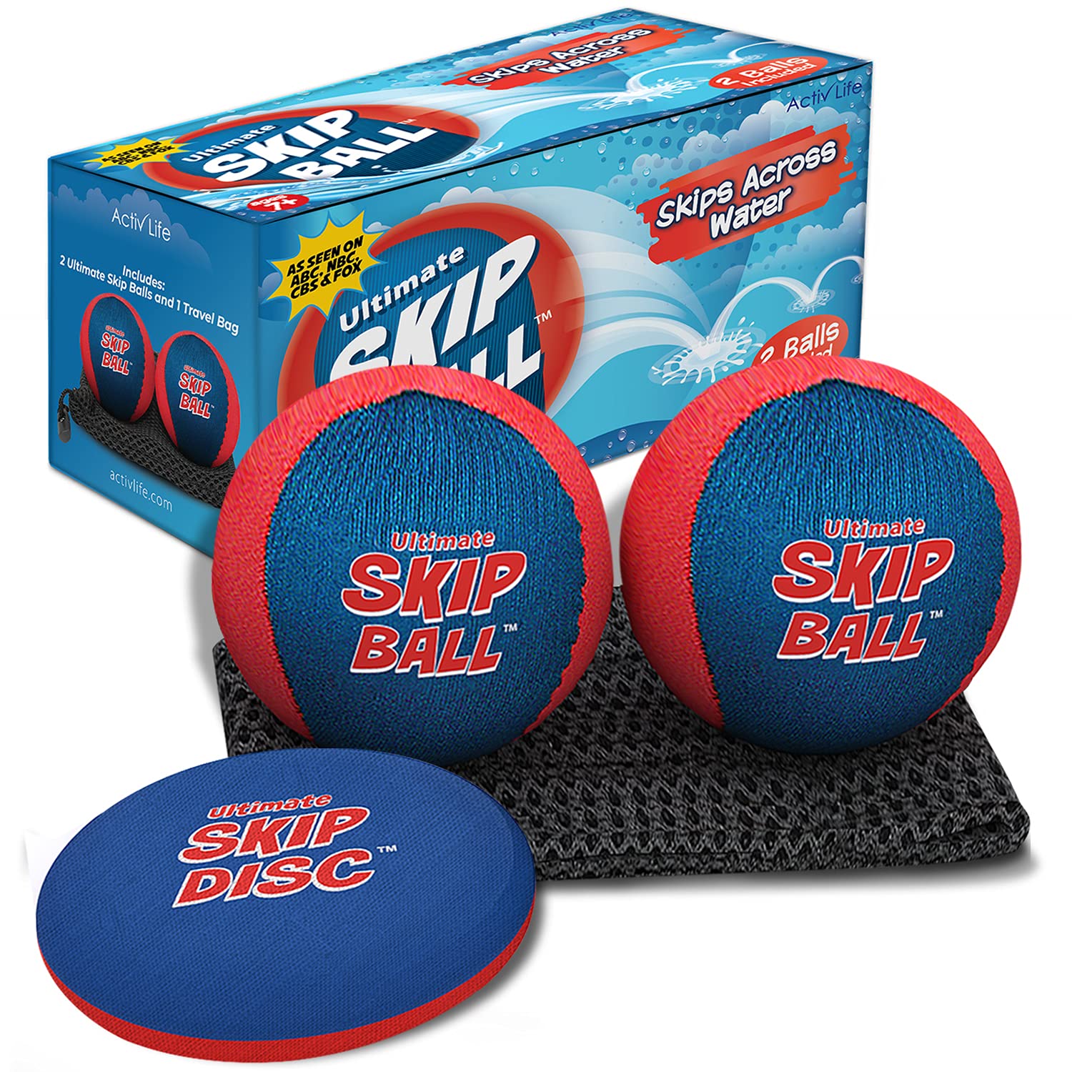 The Ultimate Skip Ball Water Bouncing Ball (2 Pack + Free Skip Disc