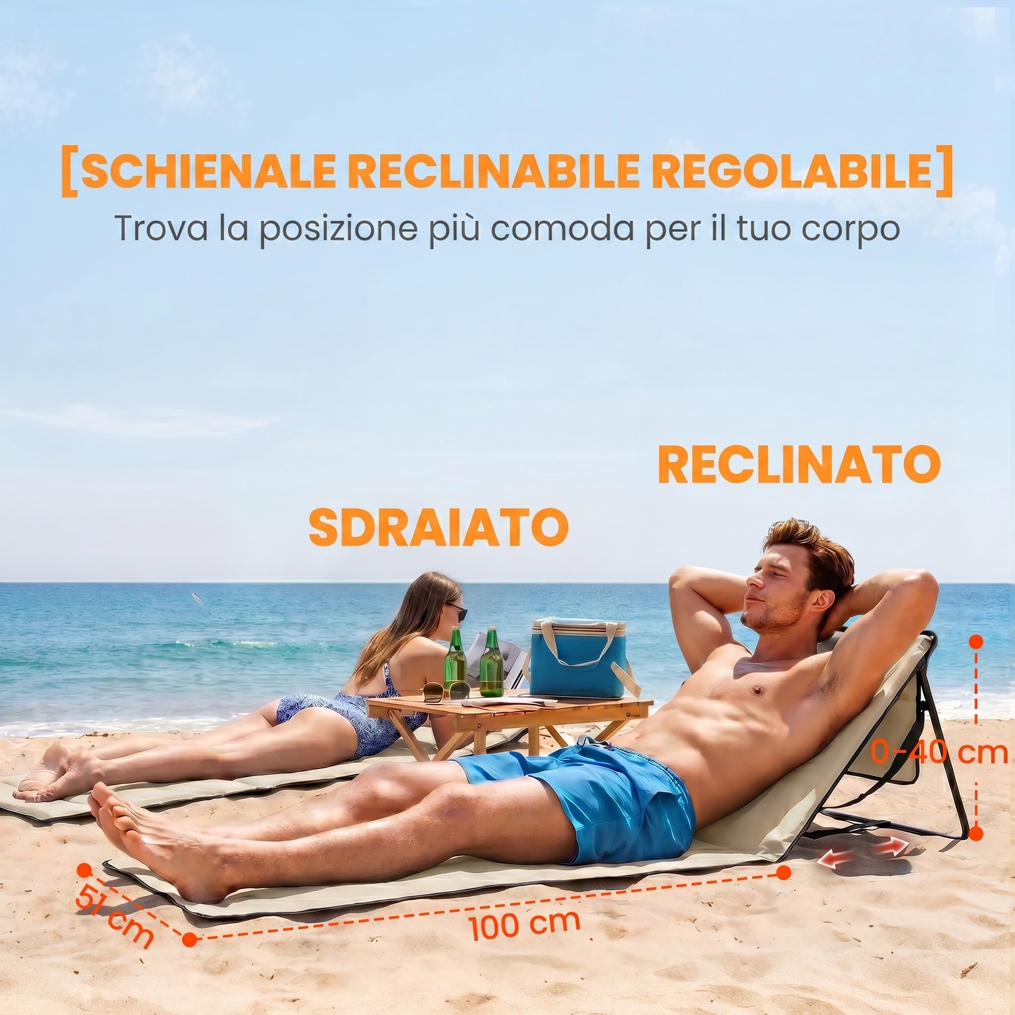 Outsunny Conjunto de 2 Esterillas de Playa Plegable Esteras Acolchadas de Tela Oxford PVC 600D con Respaldo Reclinable y Correa de Transporte para Jardín 142x51x40 cm Beige