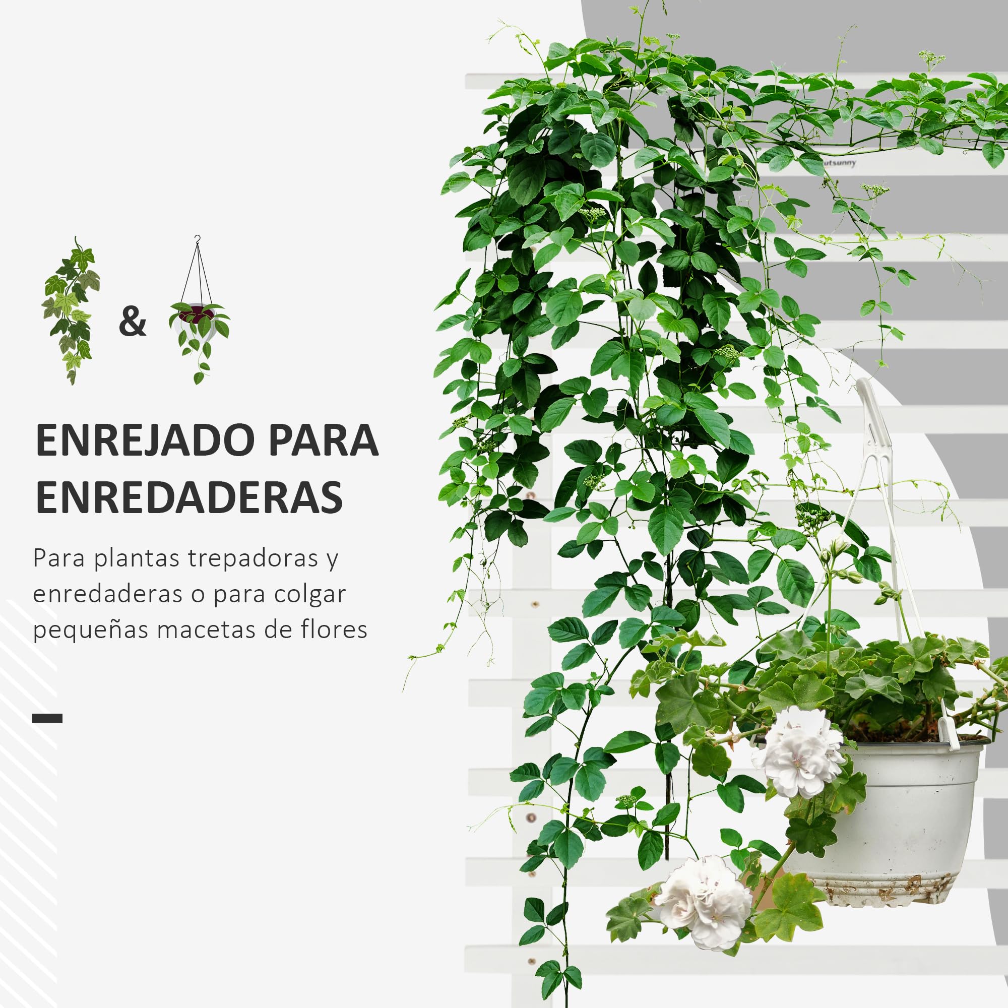 Outsunny Jardinera con Enrejado de Madera Macetero de Jardín con 4 Ruedas Soporte para Trepadora y Tela no Tejida para Cultivos Plantas Verduras en Exterior 76x30x155 cm Blanco