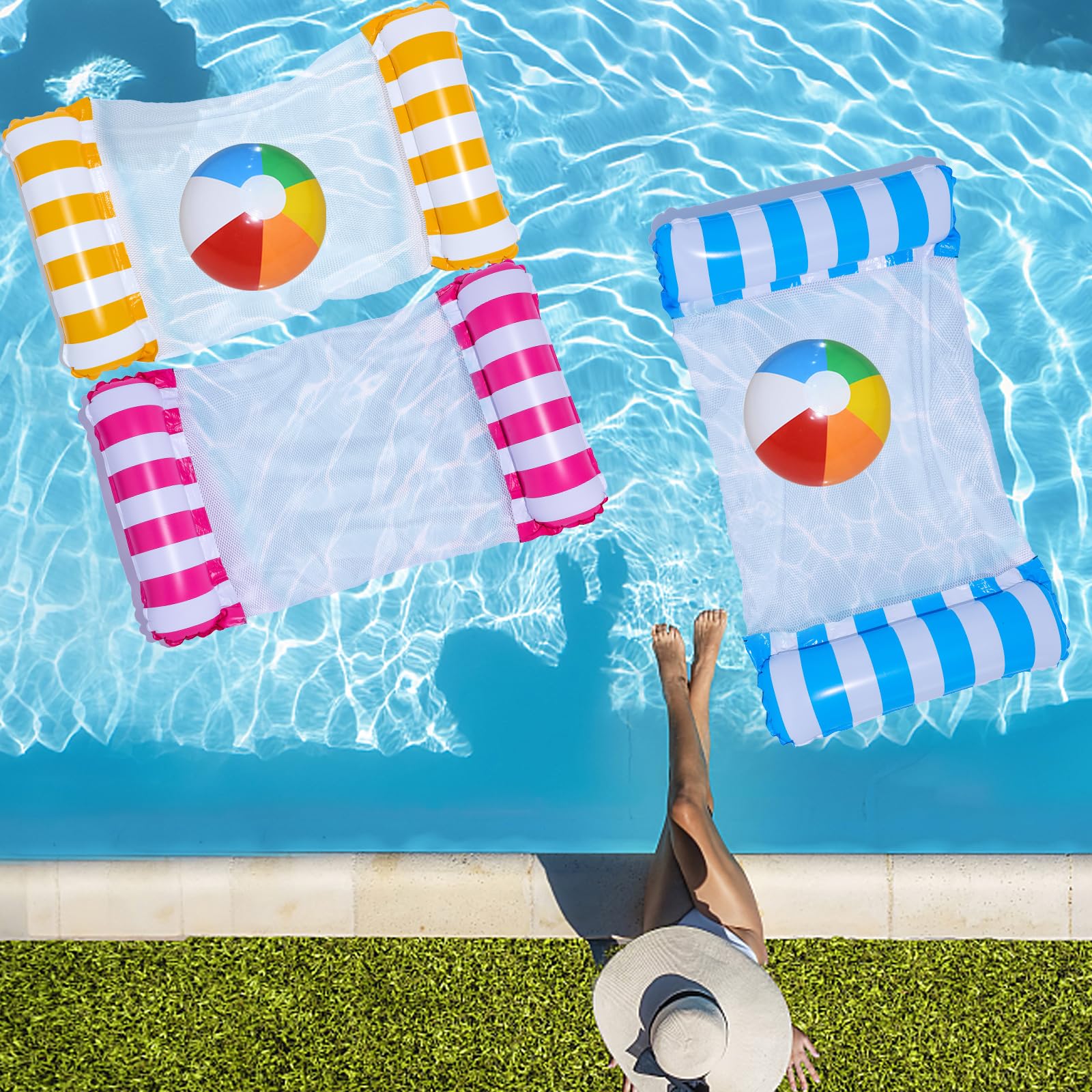 3 Pack Pool Float Water Hammock for Adults Inflatable hammock for Swimming Pool Float 4-in-1Multi-Purpose Inflatable Hammock Bed Raft Recliner Float Lounger with a Manual Air Pump - Image 4