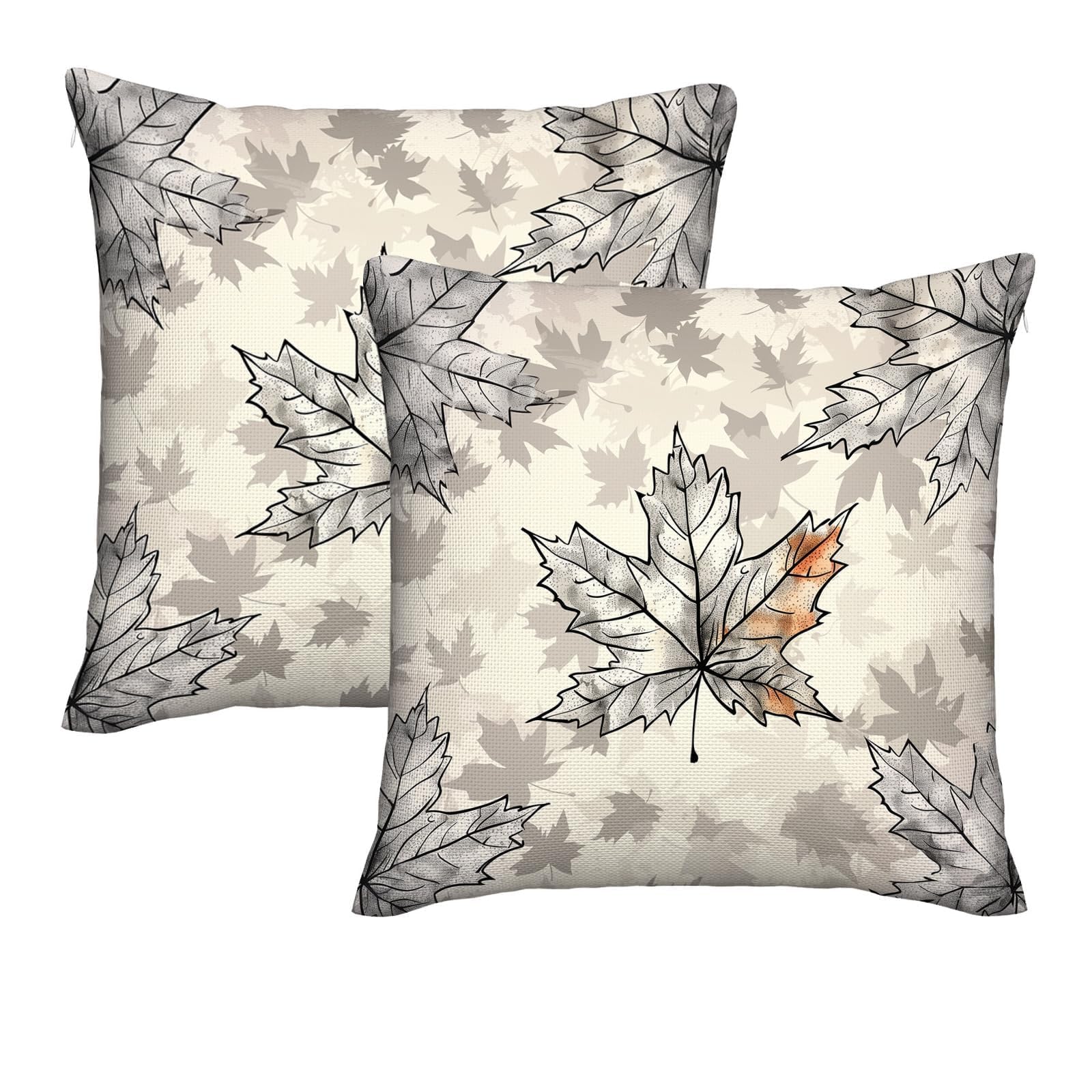 WENNGEIBORT Fall Burnt Orange Maple Leaf Pillow Covers 18x18 Set of 2 Thanksgiving Throw Pillows Covers Watercolor Pumpkin Flower Leaves Print Square