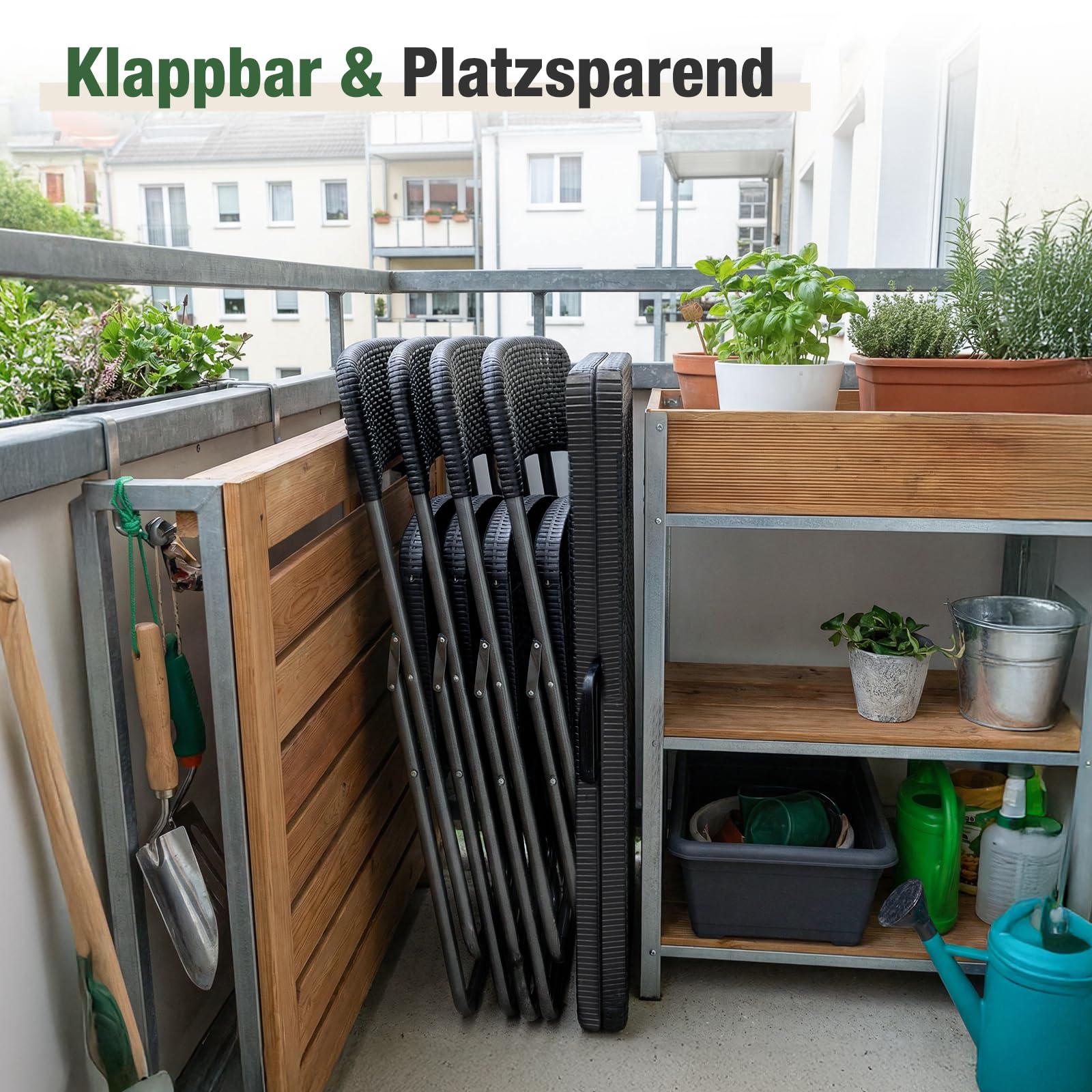 Sekey Gartengarnitur Set, Garten-Essgruppe 4 Personen, Balkonset Balkonmöbel Set 4 Stühle mit Tisch, Klappbar Gartentisch mit Stühlen Set Terrassenmöbel für Terrasse, Balkon, Bistro, Garten