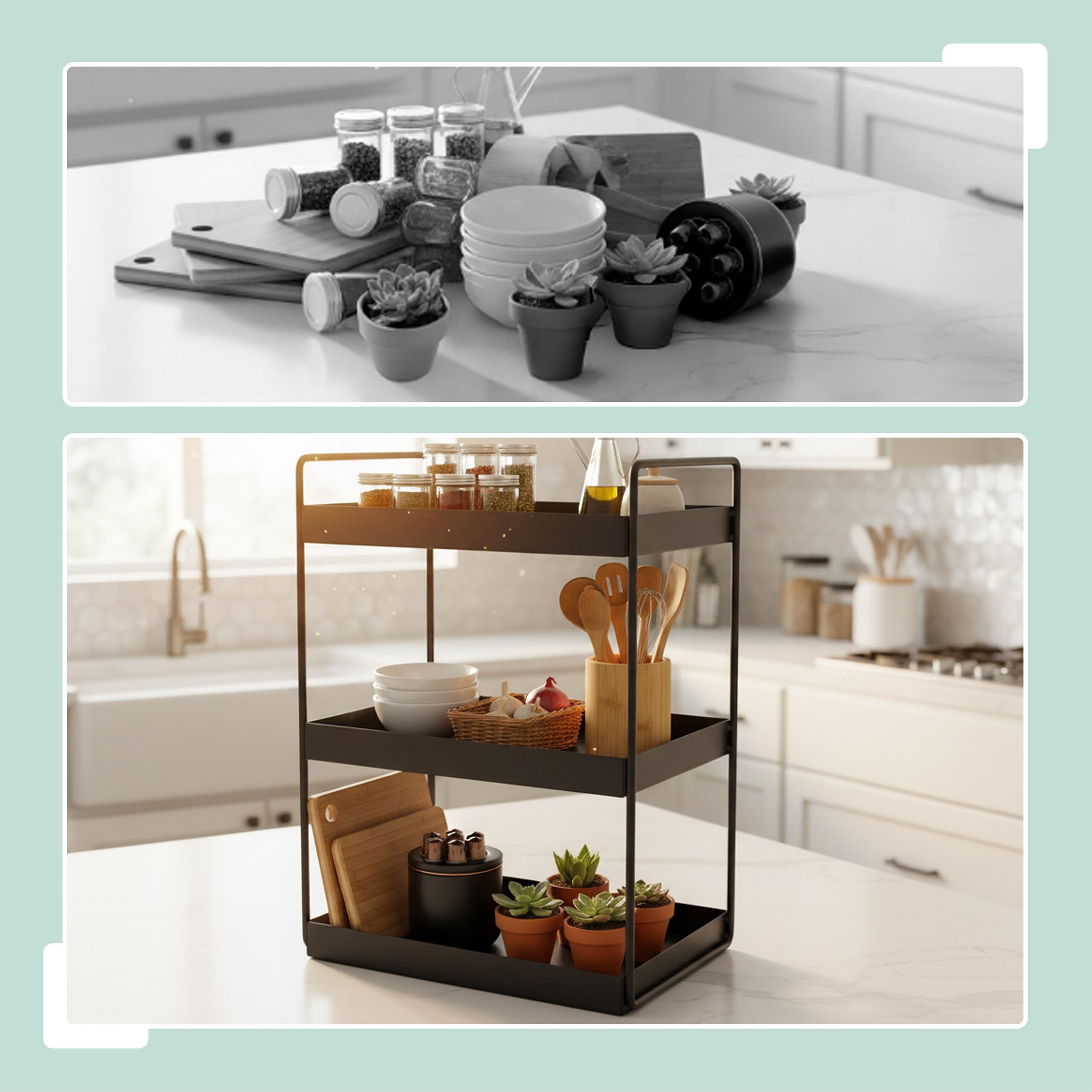 Relaxdays Scaffale per spezie, 3 ripiani, salvaspazio, organizer cucina, HLP: 44 x 26 x 18 cm, metallo, nero