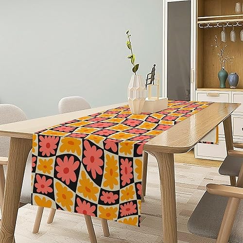 Miniatura 85 de Camino de mesa retro de los años 70, estilo vintage, abstracto, moderno, bohemio, espiral, espiral, ondas, granja, cena, camino para el hogar,