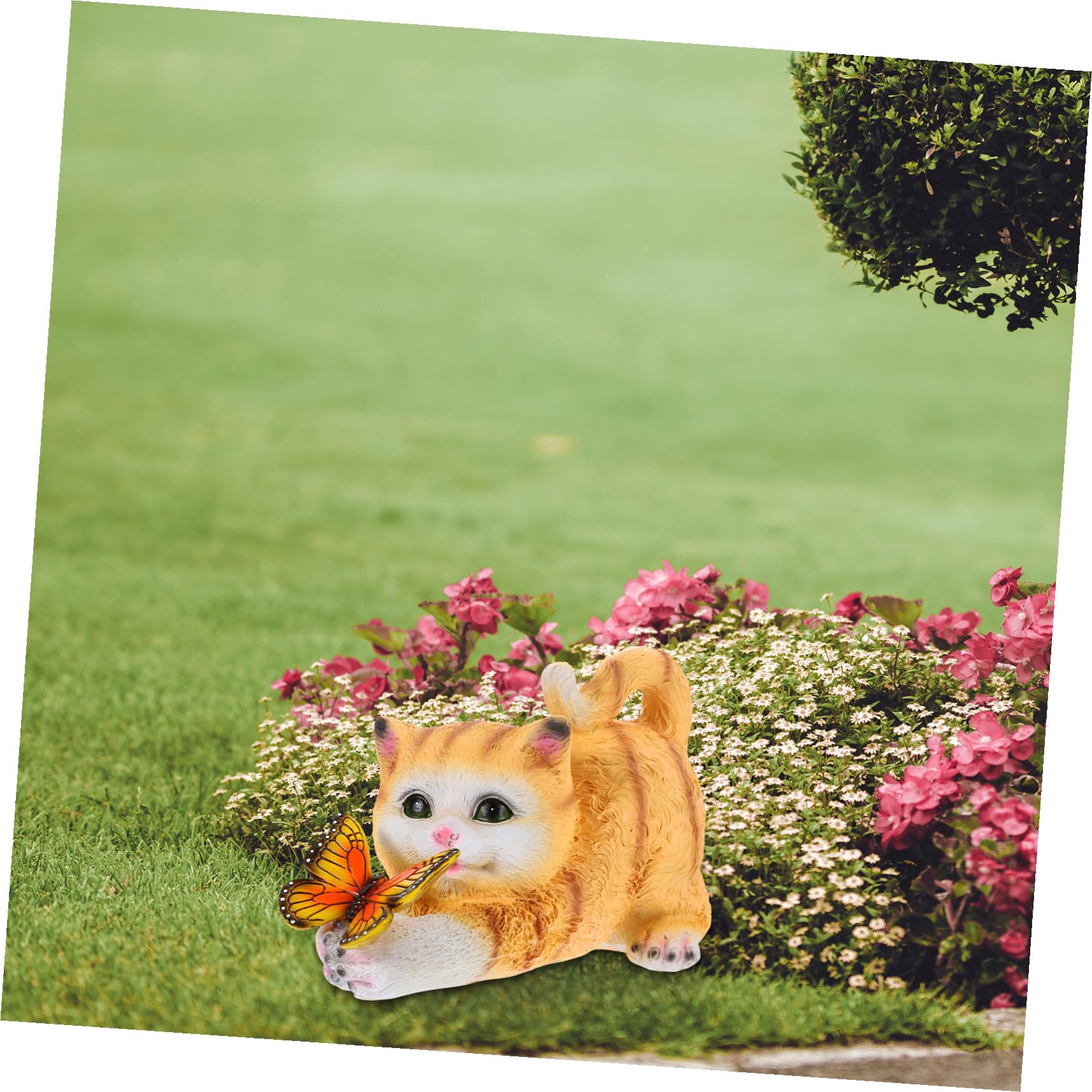 Lurrose Katzenfigur aus Kunstharz mit Realistischer Form als Gartendeko | Gelb, Detailreiches Design für Außenbereiche, Sammler und Tierliebhaber