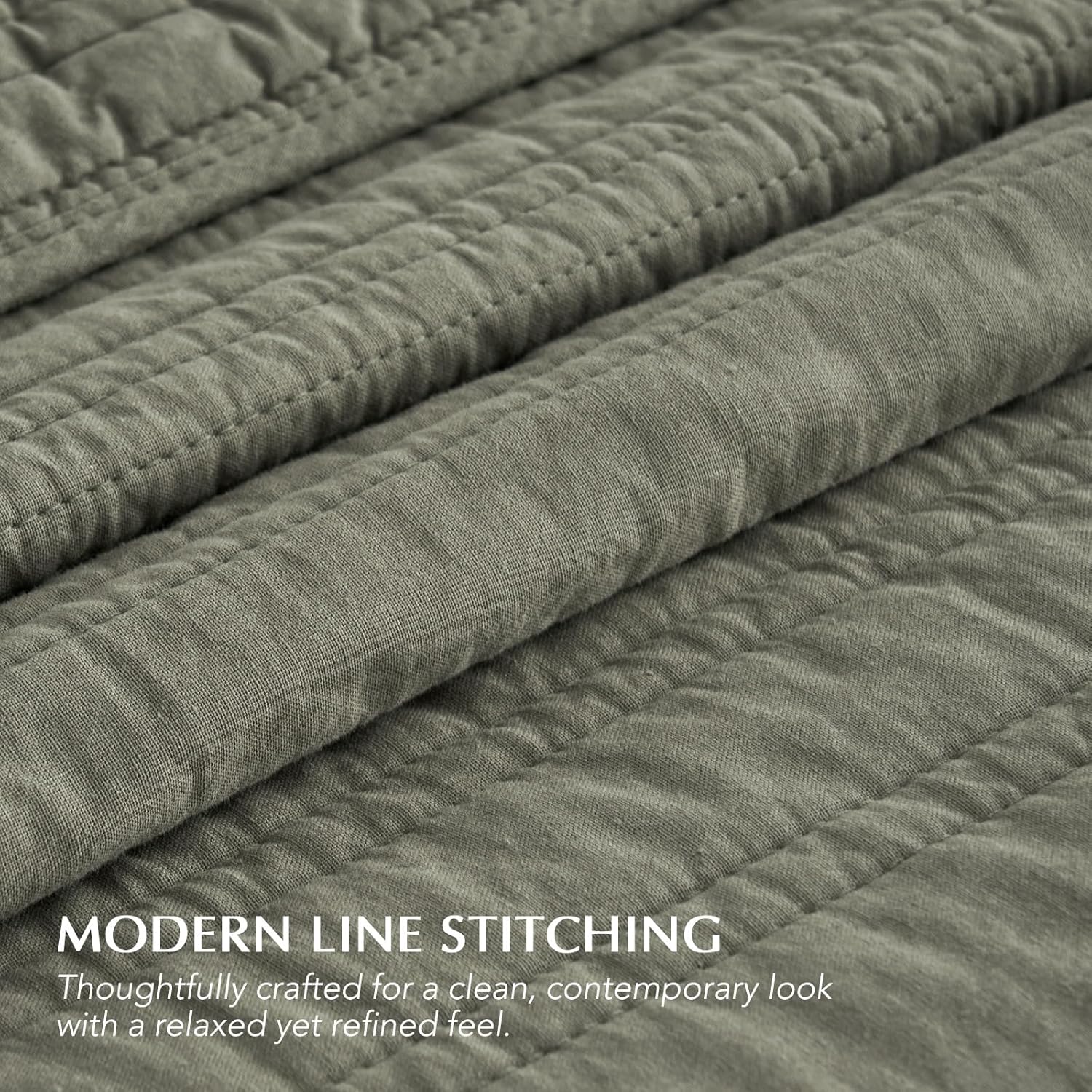 EVERGRACEHOME 100% Cotton Modern Lines Quilt Set King Size, Pre-Washed Soft Striped Coverlet Bedspread, 3 Piece Lightweight Bedding Set for All Season, with 2 Pillow Shams, Olive Green - Image 4