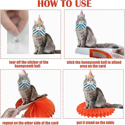 Miniatura 4 de Centros de mesa de panal de abeja para gatos, suministros de fiesta de cumpleaños para gatos, decoraciones de fiesta de gatitos, mesa de decoración