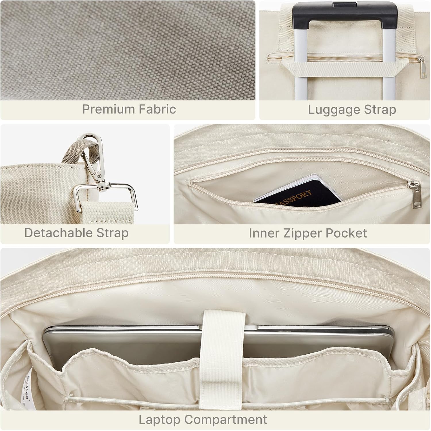 G4Free Large Canvas Tote Bag for Women with Zipper Fit 15.6" Laptop, Everything Tote Bags with Pockets for Work, Travel - Image 5