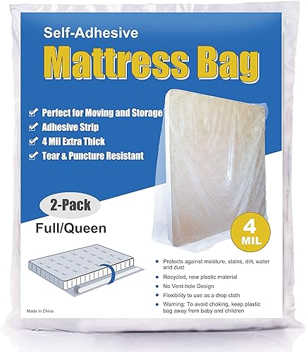 Bolsa de colchón sellable extra gruesa de 4 mil con tira adhesiva para mudanza y almacenamiento, resistente, se adapta a tamaño individual,