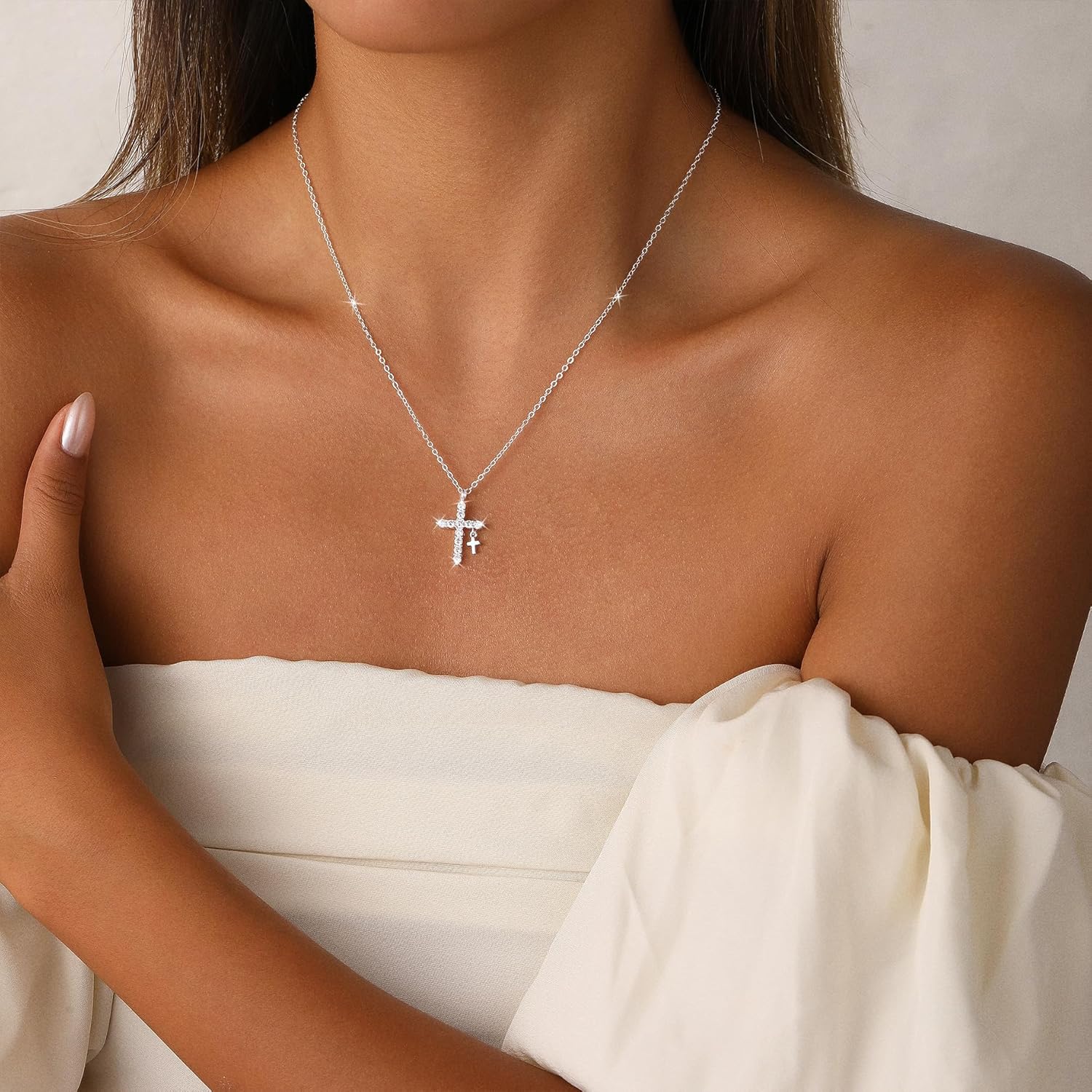 Gold Cross Necklace for Women Dainty 14K Gold Plated Diamond Cross Pendant Necklace Simple Charm Cross Necklaces Faith Trendy Jewelry Gifts - Image 5