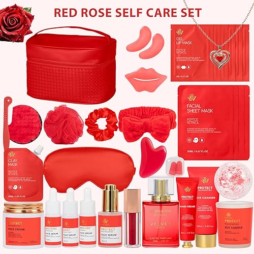 Miniatura 2 de Rose - Juego de cuidado facial de la piel y 30 piezas de baño y spa corporal para mujeres, máscara de hidrogel, bolsa de maquillaje, suero facial,