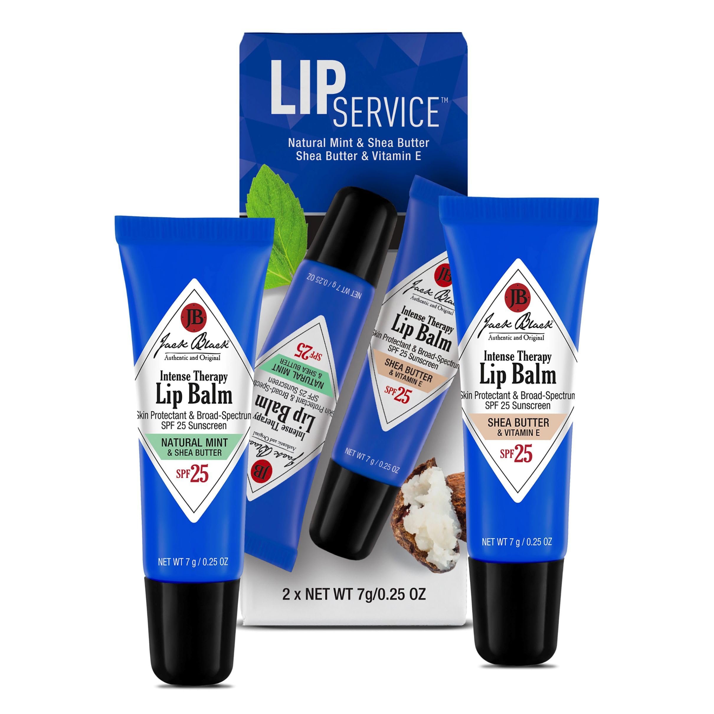 Lip Balm Service Set - Intense Therapy Natural Mint & Shea Butter + Shea Butter with Vitamin E, SPF 25 Sun Protection, Lip Moisturizer, Hydrating Balm with SPF Sunscreen