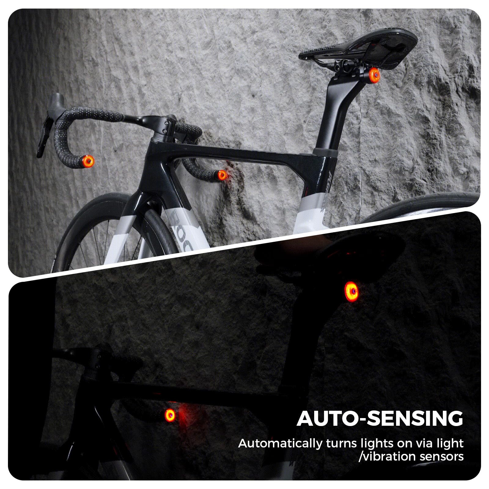 ROCKBROS Feu Arrière Vélo LED Rechargeable - Lumiere Arriere Vélo Puissante, Clignotant pour VTT/Vélo Électrique - Éclairage Sécurisé