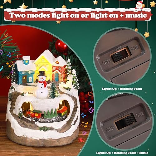 Miniatura 3 de Casas musicales de pueblo navideño con luz LED y tren giratorio, adornos para decoración de centro de mesa con USB y batería, decoración de