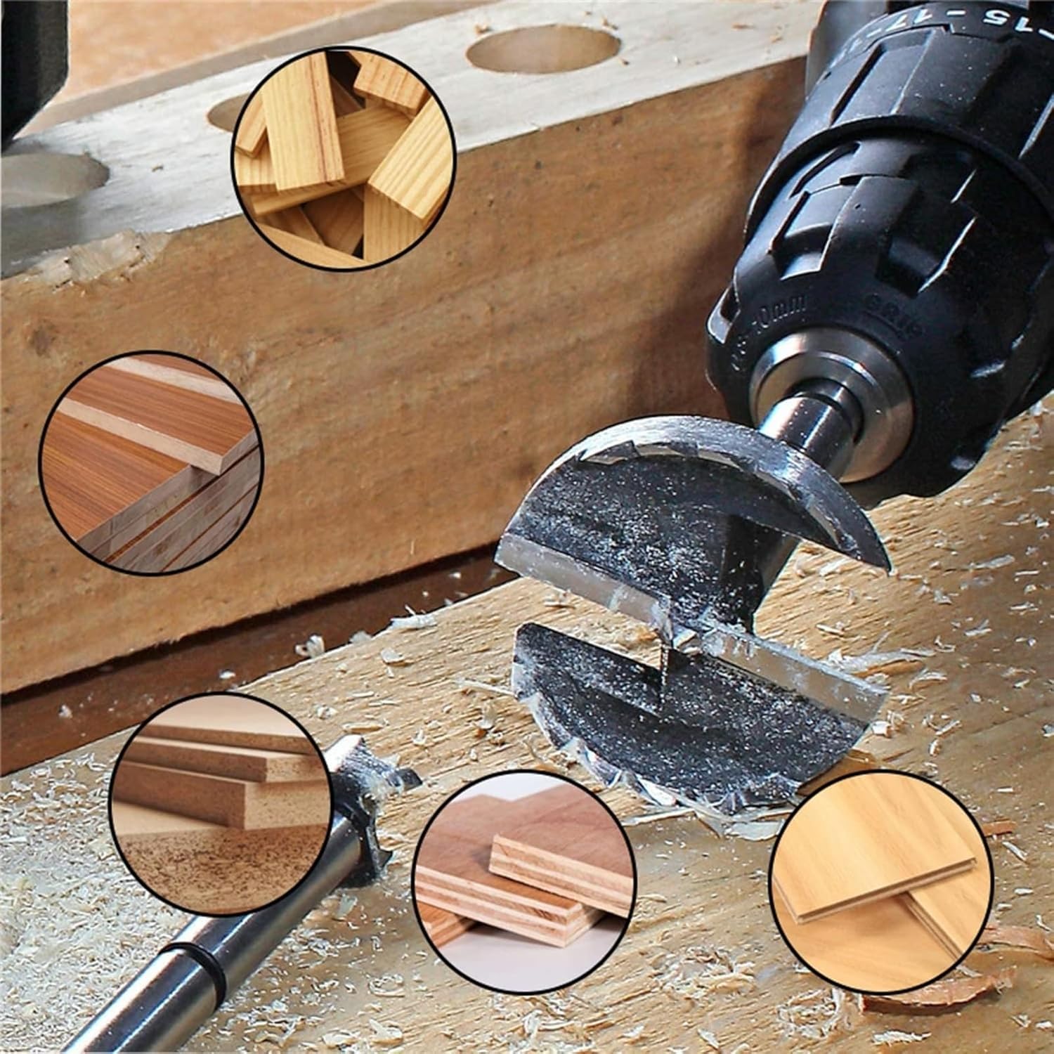 16PCS Forstner Drill Bit Set, 6-54mm High Carbon Steel Multi-Tooth Woodworking Tools with Round Shank, Hole Saw Cutter Hinge Boring Drill Bits for Solid Wood, MDF, Particleboard