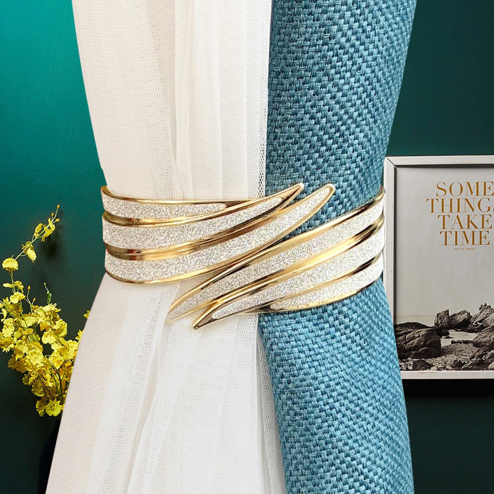 Light Luxury Curtain Ties, Golden Alloy Diamond Curtain holdbacks, Bedroom Living Room Office Decorative Curtain holdbacks Silver Diamond Large