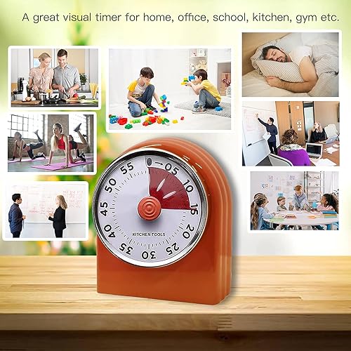 Miniatura 7 de Temporizador visual de 60 minutos, temporizador de cocina de 3 pulgadas, reloj de cuenta regresiva analógico, herramienta de gestión de tiempo para