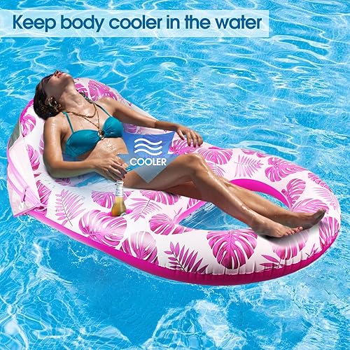 Miniatura 3 de Flotador de piscina con toldo UPF50+, flotadores de piscina extra grandes para adultos resistentes, flotador inflable con portavasos y respaldo,