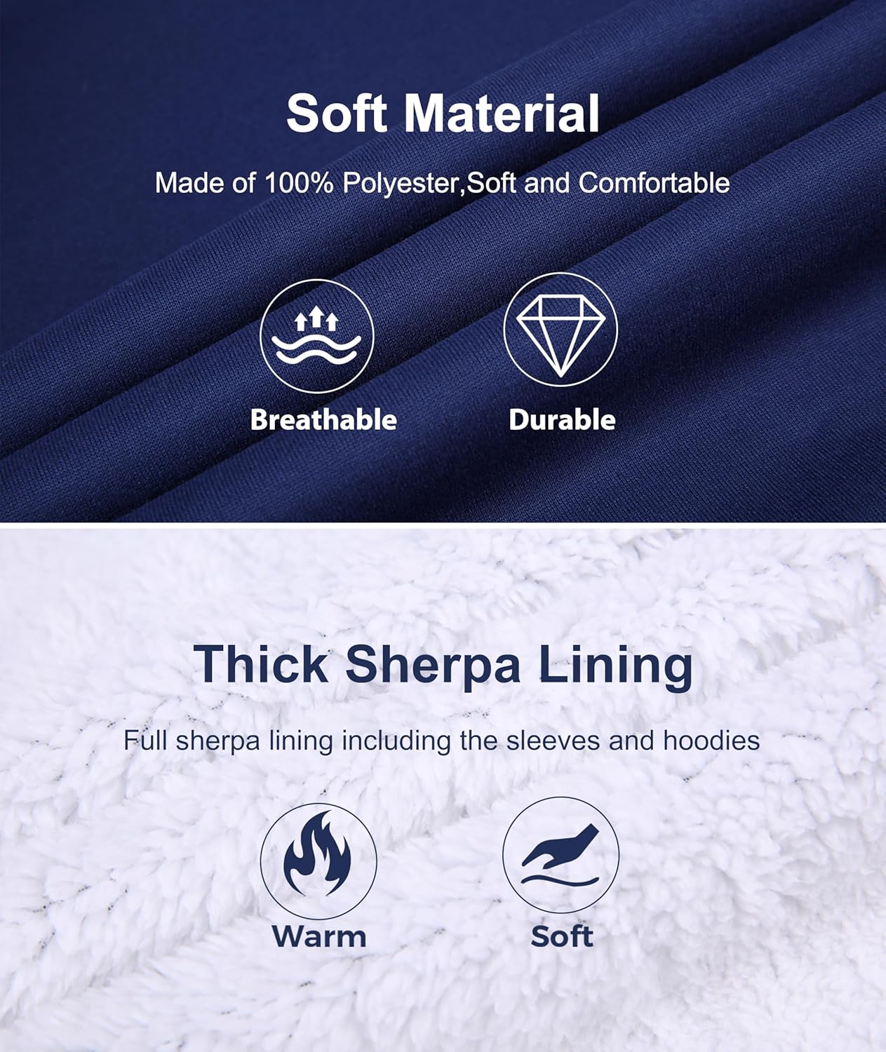 Little Beauty Fleece Hoodies for Men Winter Thick Jackets Sherpa Lined Zip Up Sweatshirt With Kanga Pocket - Image 5