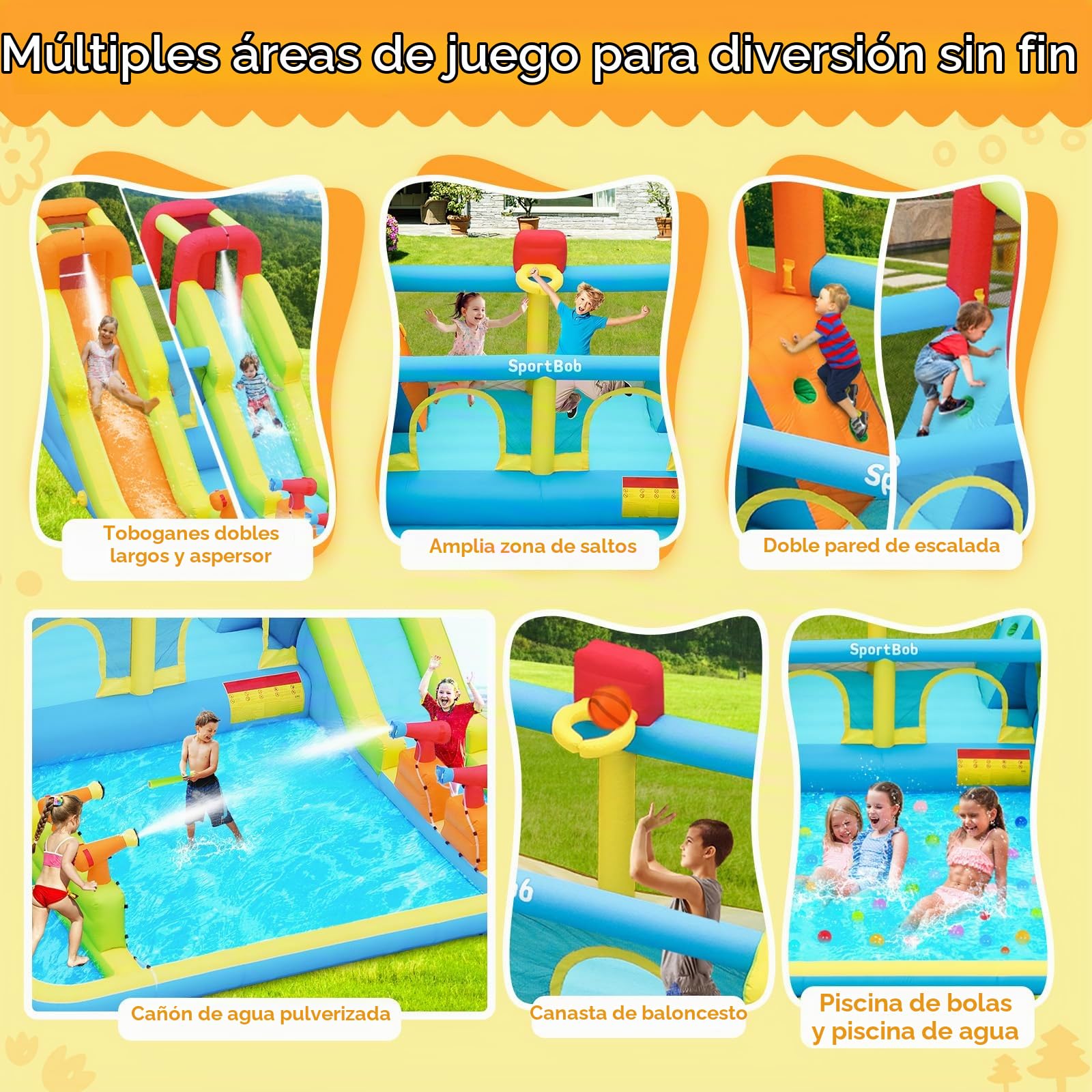 Castillo Hinchable con Doble Tobogán de Agua y Soplador, 452x416x210cm