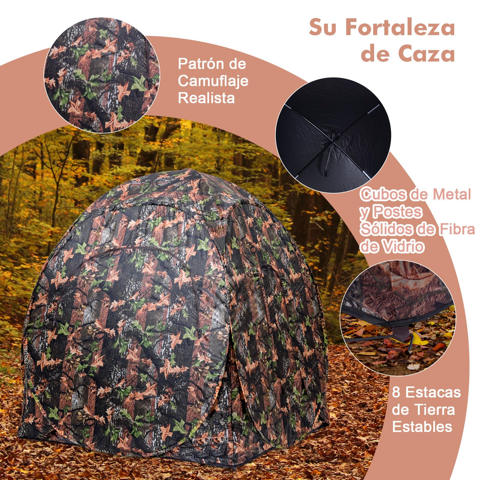 GYMAX Tienda de campaña de caza plegable con bolsa de transporte, resistente a la intemperie, con visión de 360°/270° y entrada, tienda de campaña para senderismo, caza y camping, camuflaje