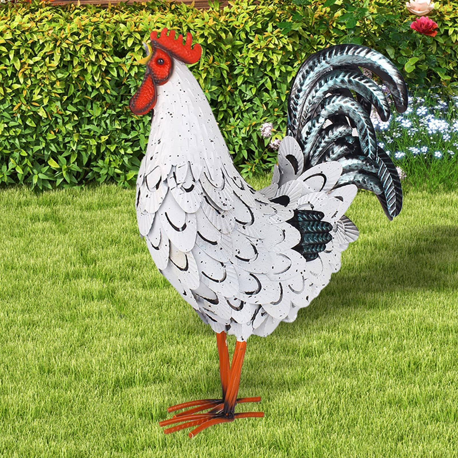 Decorazione in metallo a di gallina, statue da giardino a di gallo, decorazione da giardino, decorazione per prato, fattoria, animale in piedi per cortile, patio, decorazioni per
